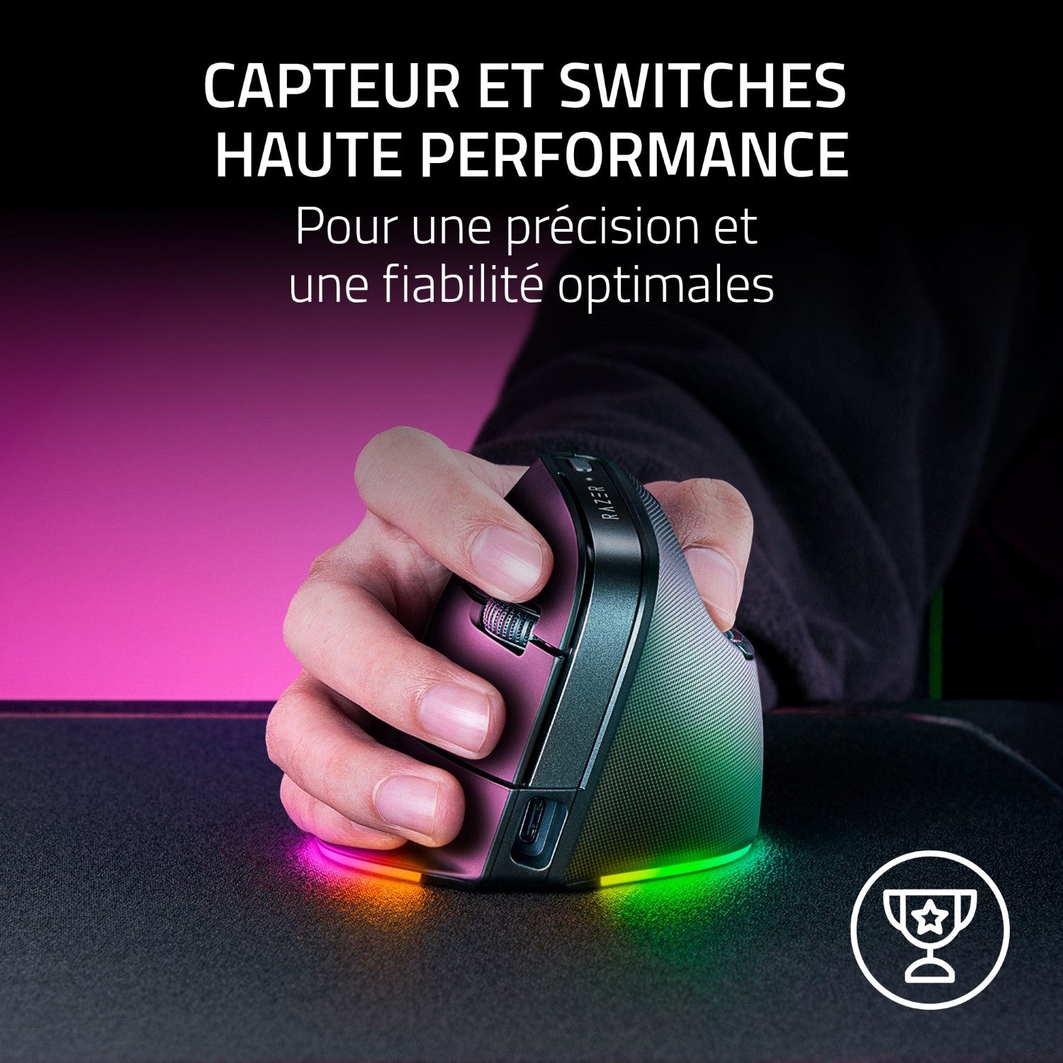 Razer Pro Click V2 Souris de jeu ergonomique verticale sans fil - pour droitier, 30000 DPI, 6 boutons - Noir