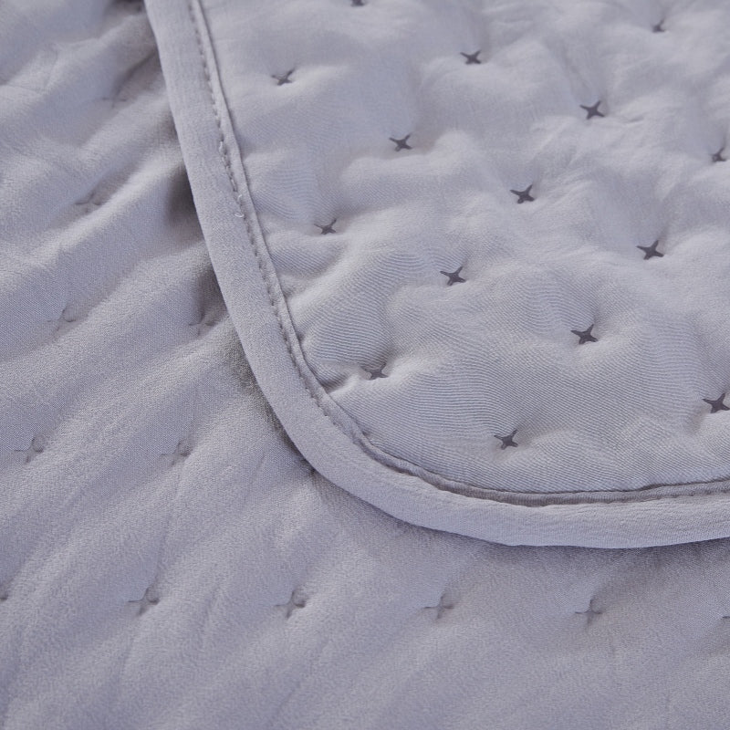 MEROPE, Couverture en polyester matelassée & 2 taies d'oreiller, 200x200/80x80 cm, gris, lot de 3