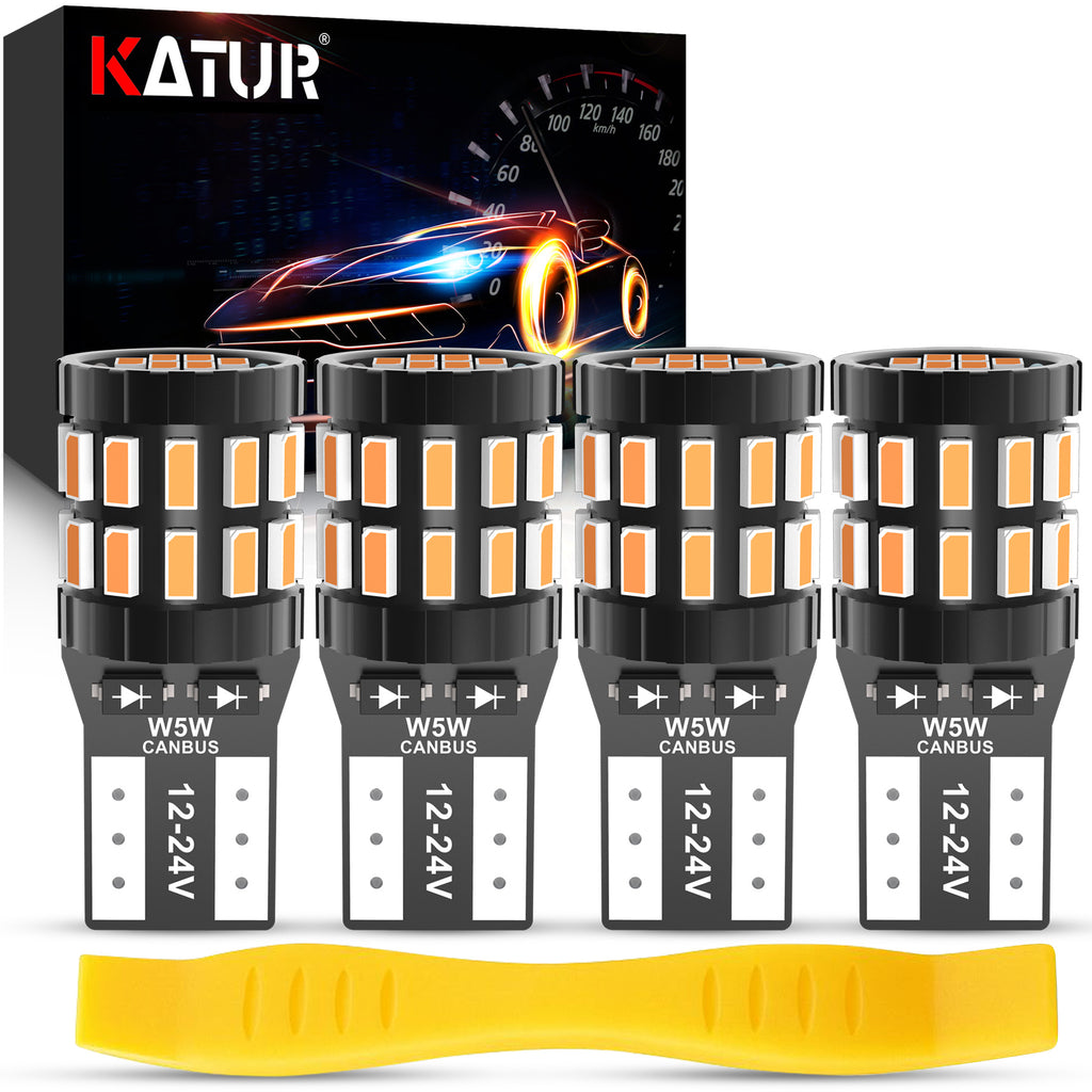 Katur 194 T10 W5W 501 168 Ampoule LED très brillante Jaune ambré 12-24 V Compatible bus CAN sans erreur Remplacement pour plafonnier liseuse éclairage de porte éclairage de courtoisie