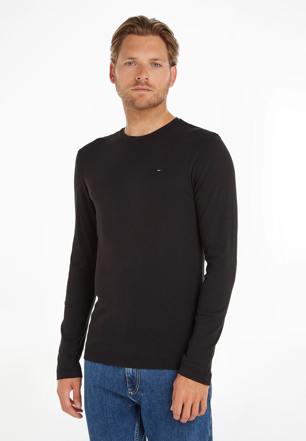 TOMMY JEANS T-shirt à manches longues côtelées Noir S