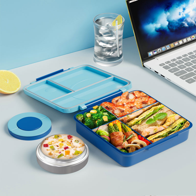 Meoky Boîte repas compartimentée à loquet unique 54 oz - Bleu