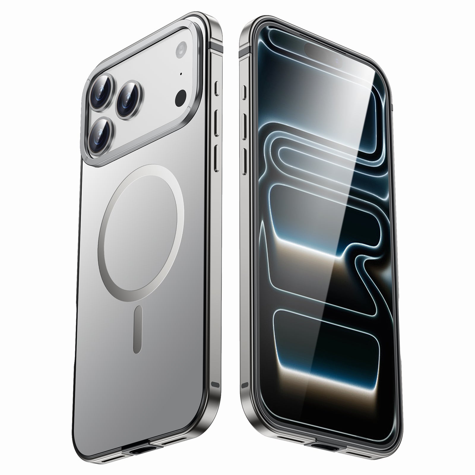 IM-CHEN Coque pour iPhone 17 Pro Max, cadre en alliage, couleur d’origine, version magnétique MagSafe, argent, 1 pièce