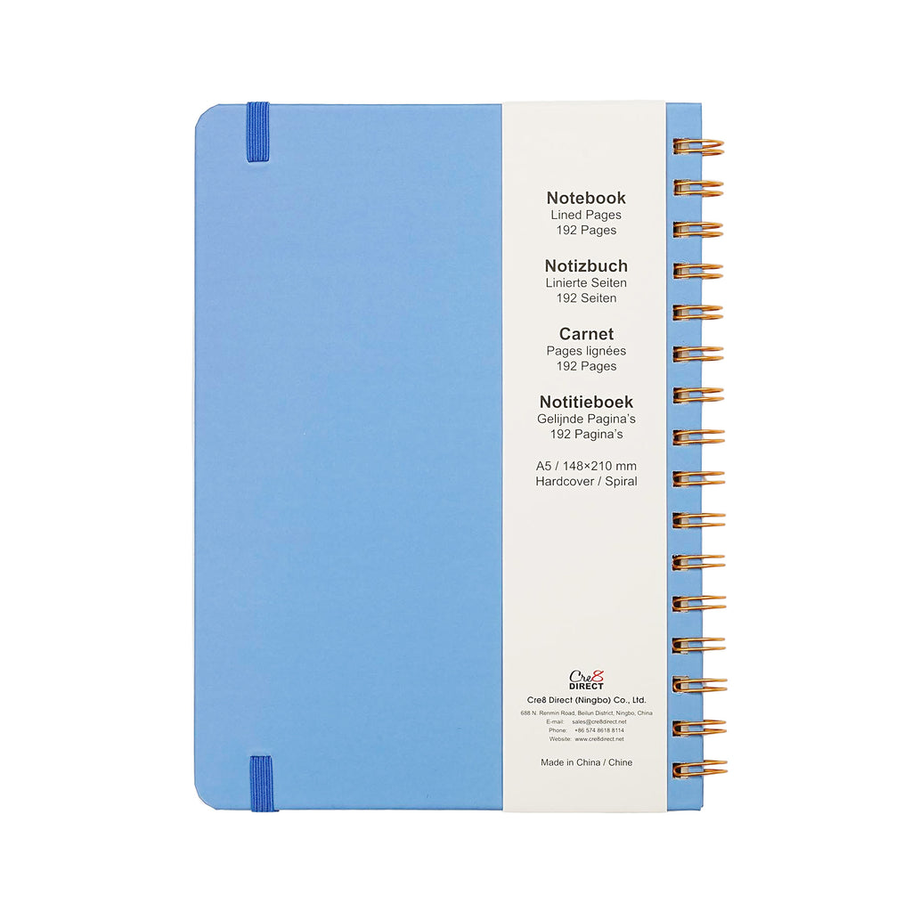 Jubiluu Carnet ligné A5 à spirales et couverture rigide - 96 feuilles (papier offset 100 g), avec bande élastique - Journal ligné crème classique pour écriture, école