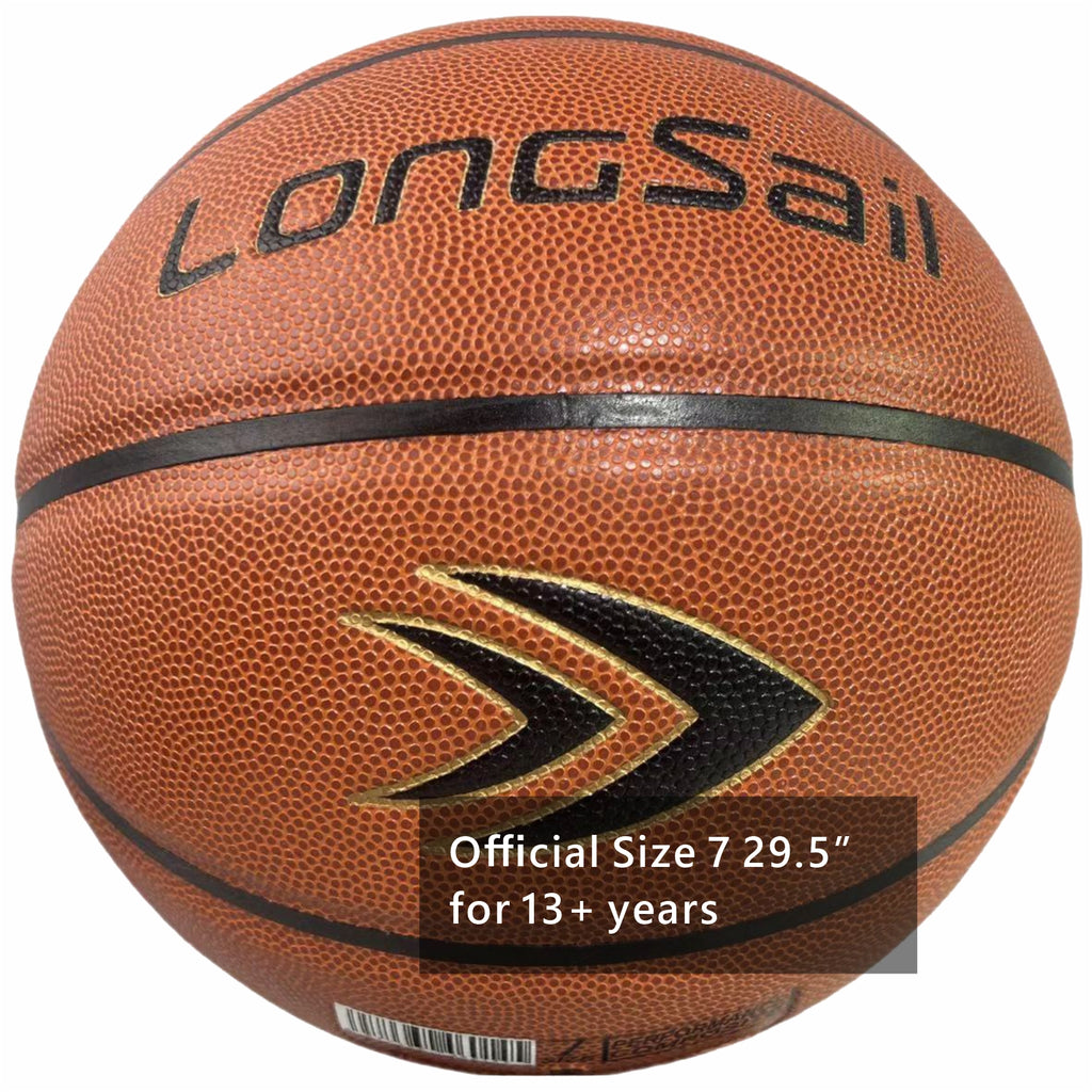 LONGSAIL Ballon de basket de haute qualité en cuir composite et microfibre brun rouge - Taille 7