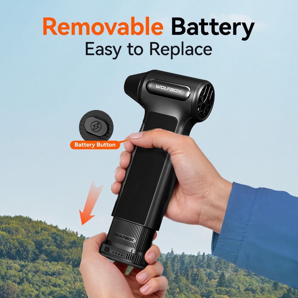 WOLFBOX DF200 Souffleur d'air électrique - Pression de vent de 320 g, moteur sans balais rechargeable à 3 vitesses pour voiture/PC/maison/extérieur