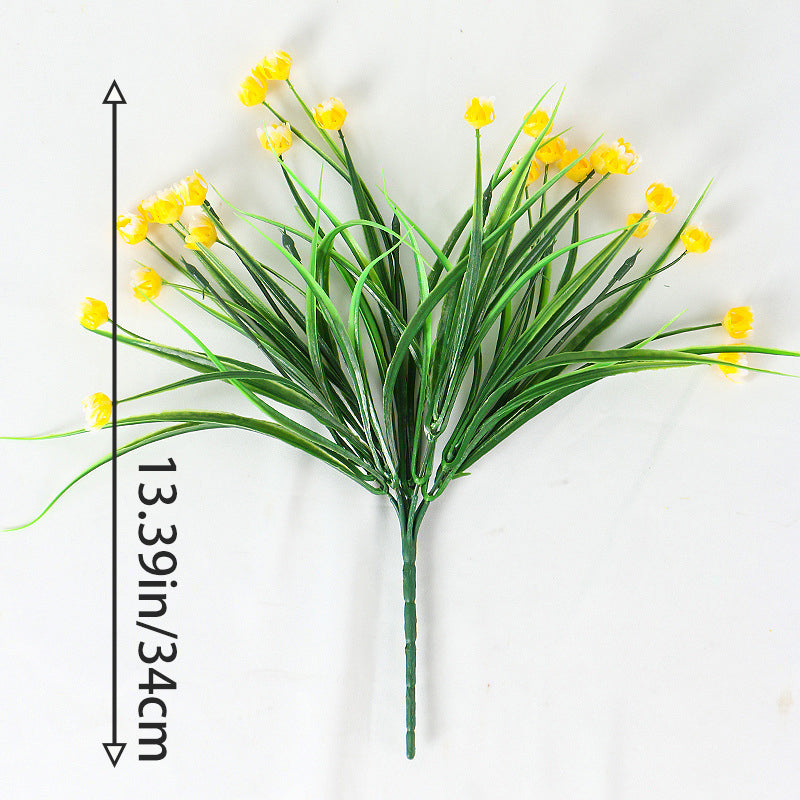 Yuejia 4 pièces CS 13,39 po/34 cm herbe de printemps artificielle, camélia, ciel étoilé, décoration florale artificielle pour intérieur, jaune
