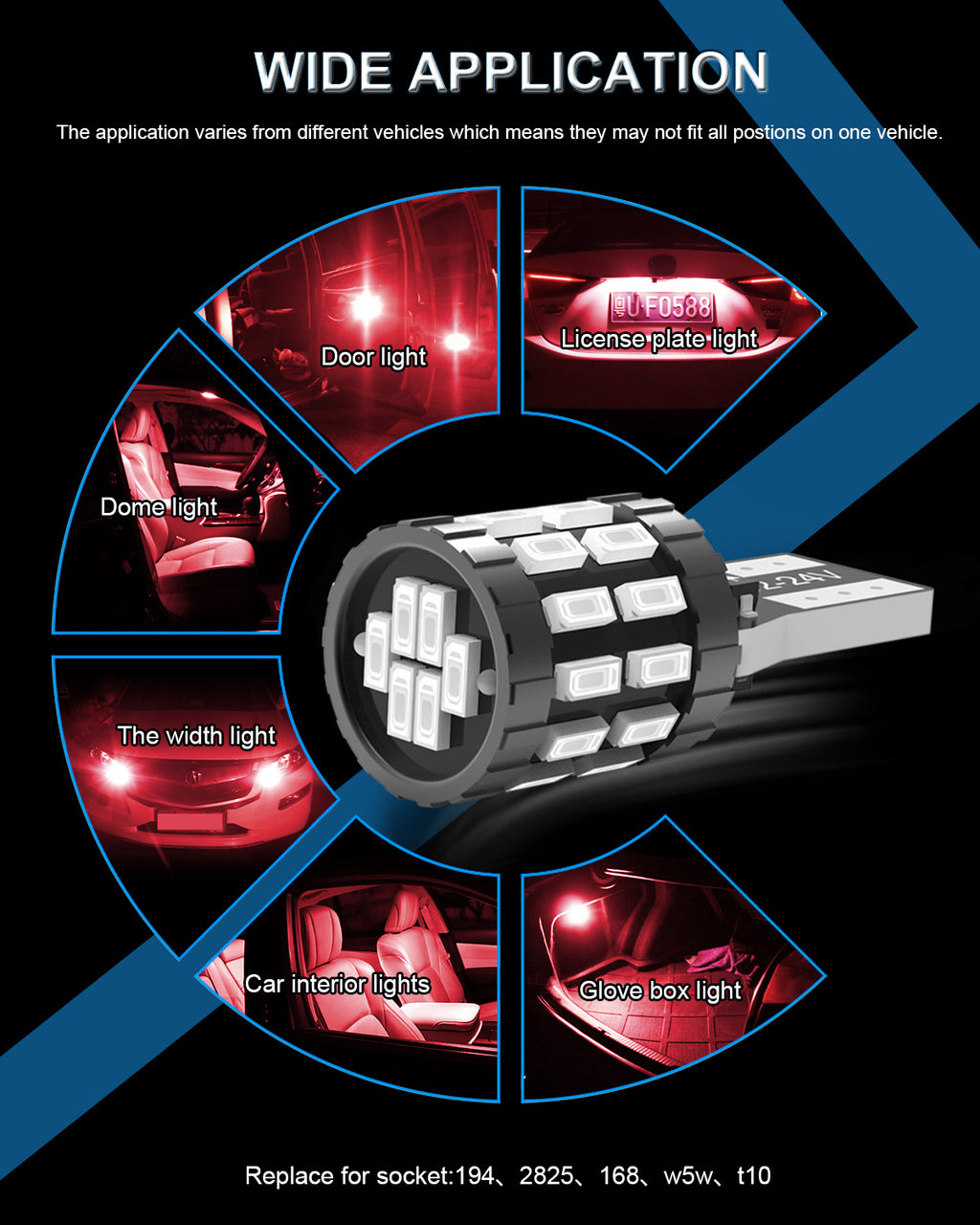 Katur Ampoules LED 194 T10 W5W 501 168, Très lumineuses, Rouge brillant, 12-24 V, Bus CAN sans erreur, Remplacement pour plafonnier, liseuse, éclairage de porte