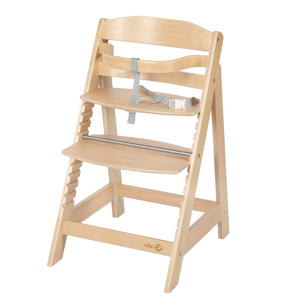 Roba Sit Up III Chaise Haute en Bois Réglable en Hauteur avec Barre de Sécurité (Bois Naturel)