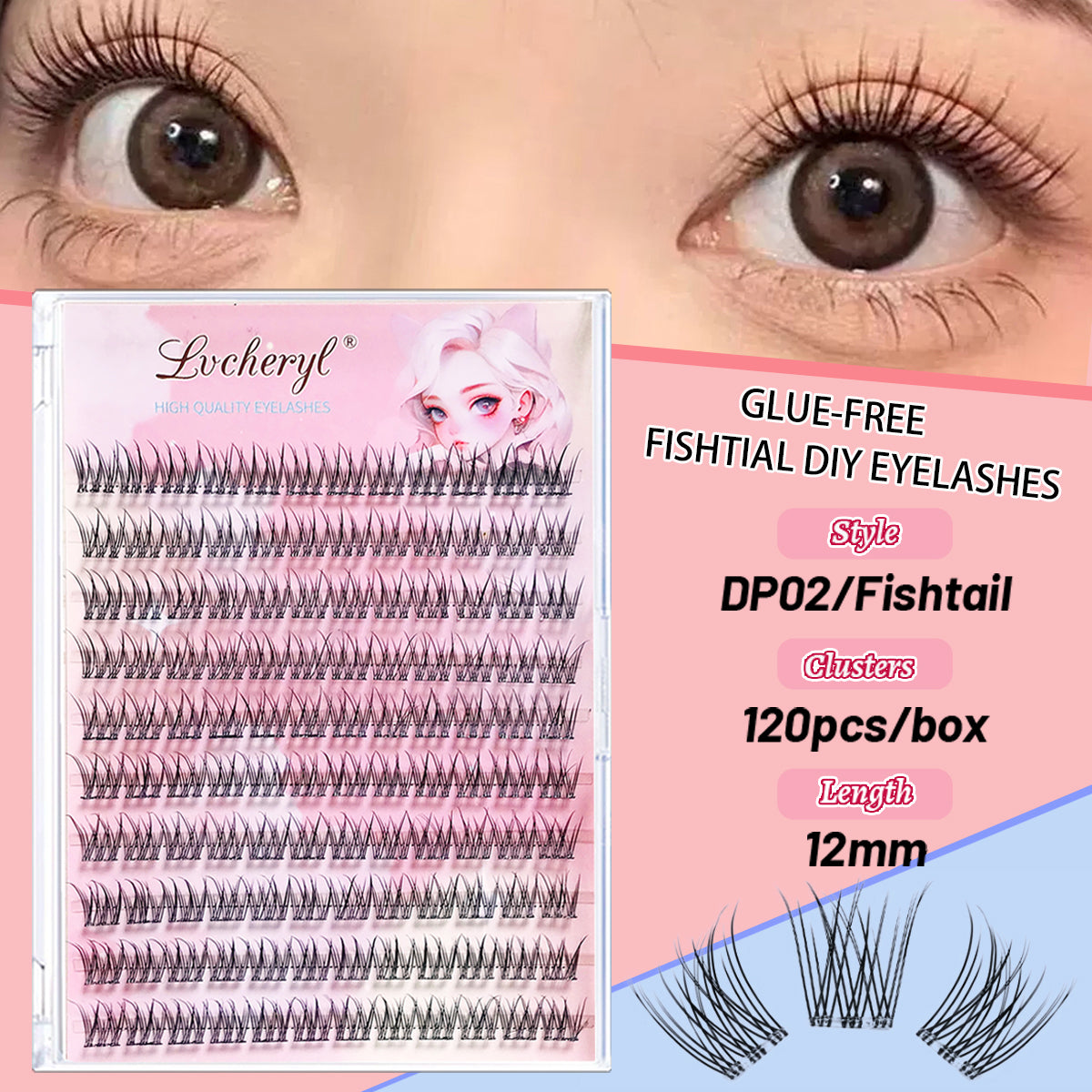 Lvcheryl Coffret Combo Premium pour Faux Cils - 10 Rangées de Faux Cils Auto-Adhésifs DP02