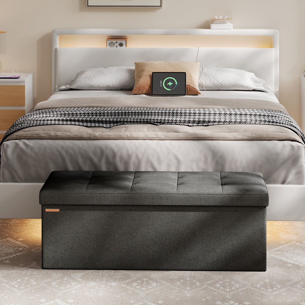 JOYFURNOS Banc de rangement, 38 x 110 x 38 cm, pouf coffre, banc de lit, pour salon, chambre à coucher, entrée, noir