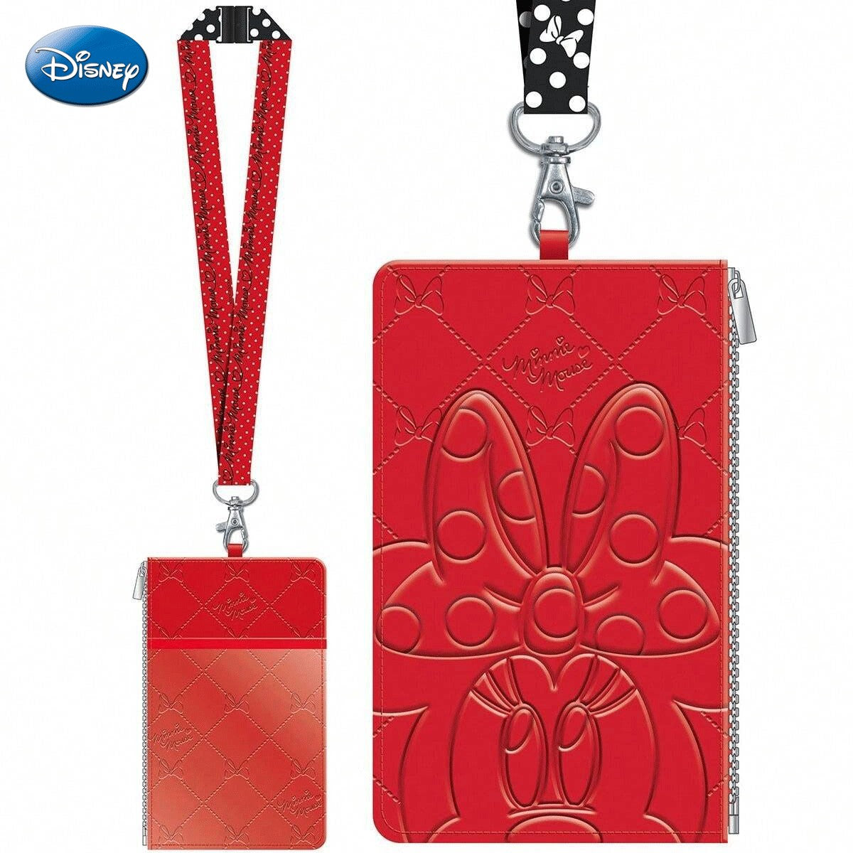 Disney Pochette tour de cou embossée Minnie Mouse avec motif à carreaux et nœud rouge, sous licence officielle