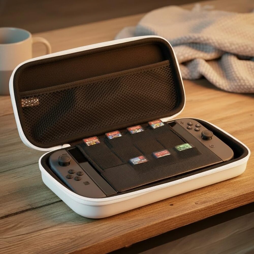 Konix Housse de protection et transport Carry Bag console Nintendo Switch 2 - Filet rangement accessoires - 8 compartiments jeux - Blanc