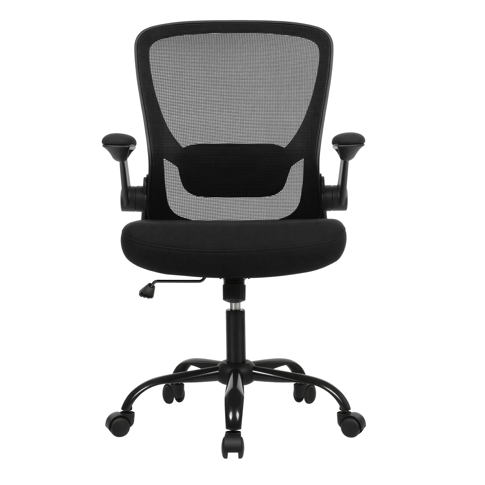 JOYFURNOS Fauteuil ergonomique en tissu noir d’encre – 60×64×（103-110）cm, soutien lombaire rembourré, accoudoirs relevables, mécanisme à bascule – idéal pour le bureau à domicile