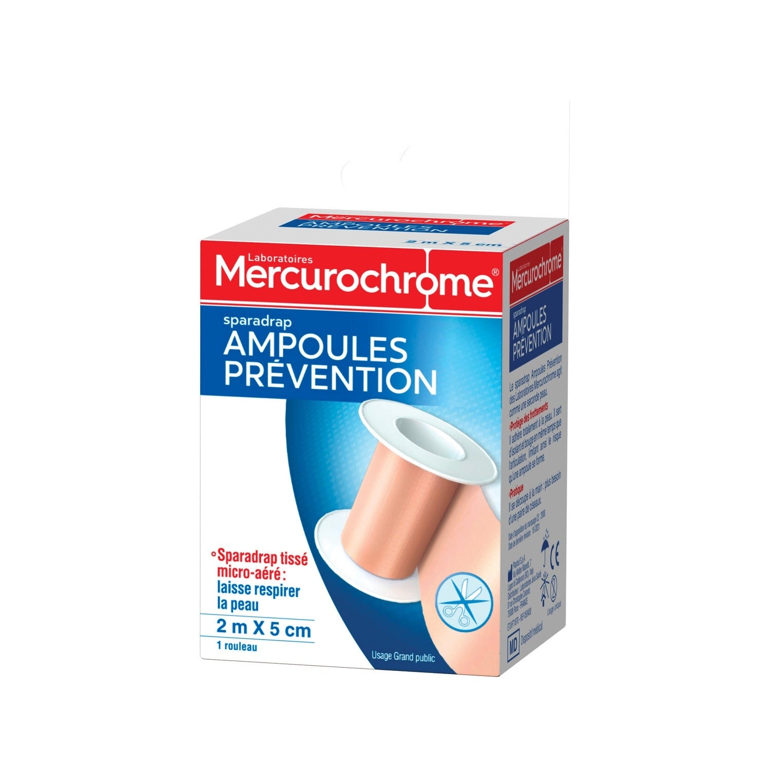 MERCUROCHROME Sparadrap Prévention Ampoules Tissé Micro-Aéré 2mX5cm