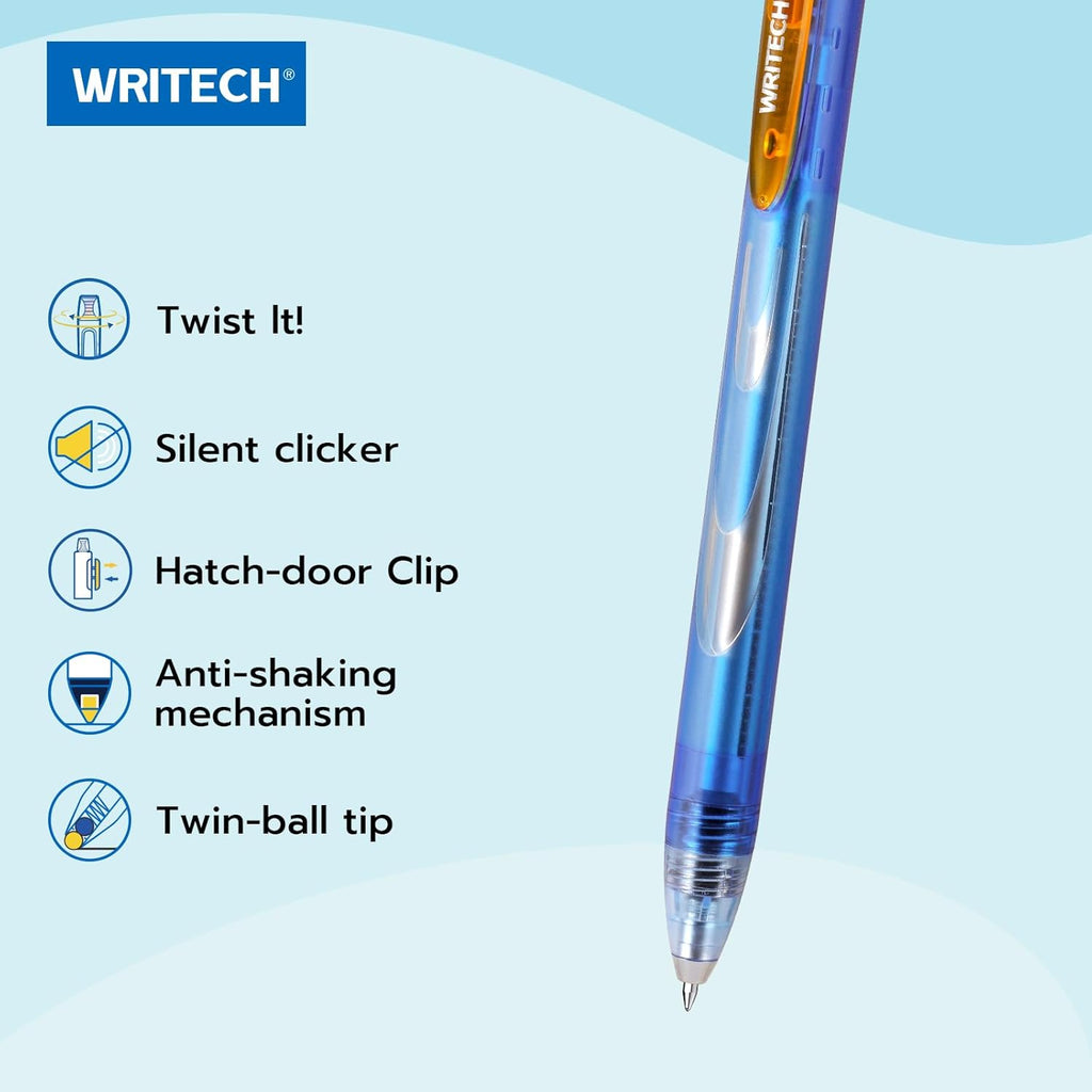 Writech Twist Space Up Galaxy Lot de 6 stylos à encre gel avec pointe fine 0,5 mm - Noir