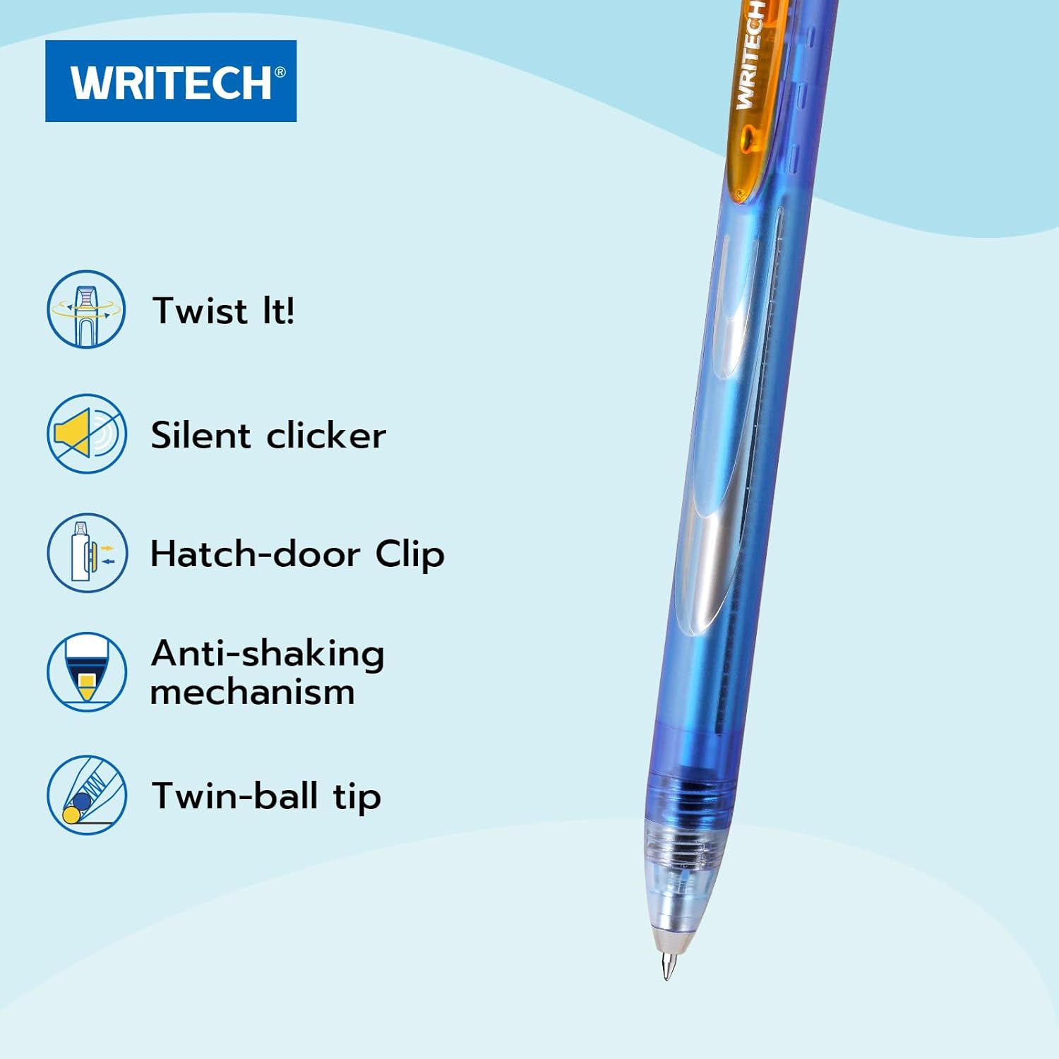 Writech Twist Space Up Galaxy Lot de 6 stylos à encre gel avec pointe fine 0,5 mm - Noir