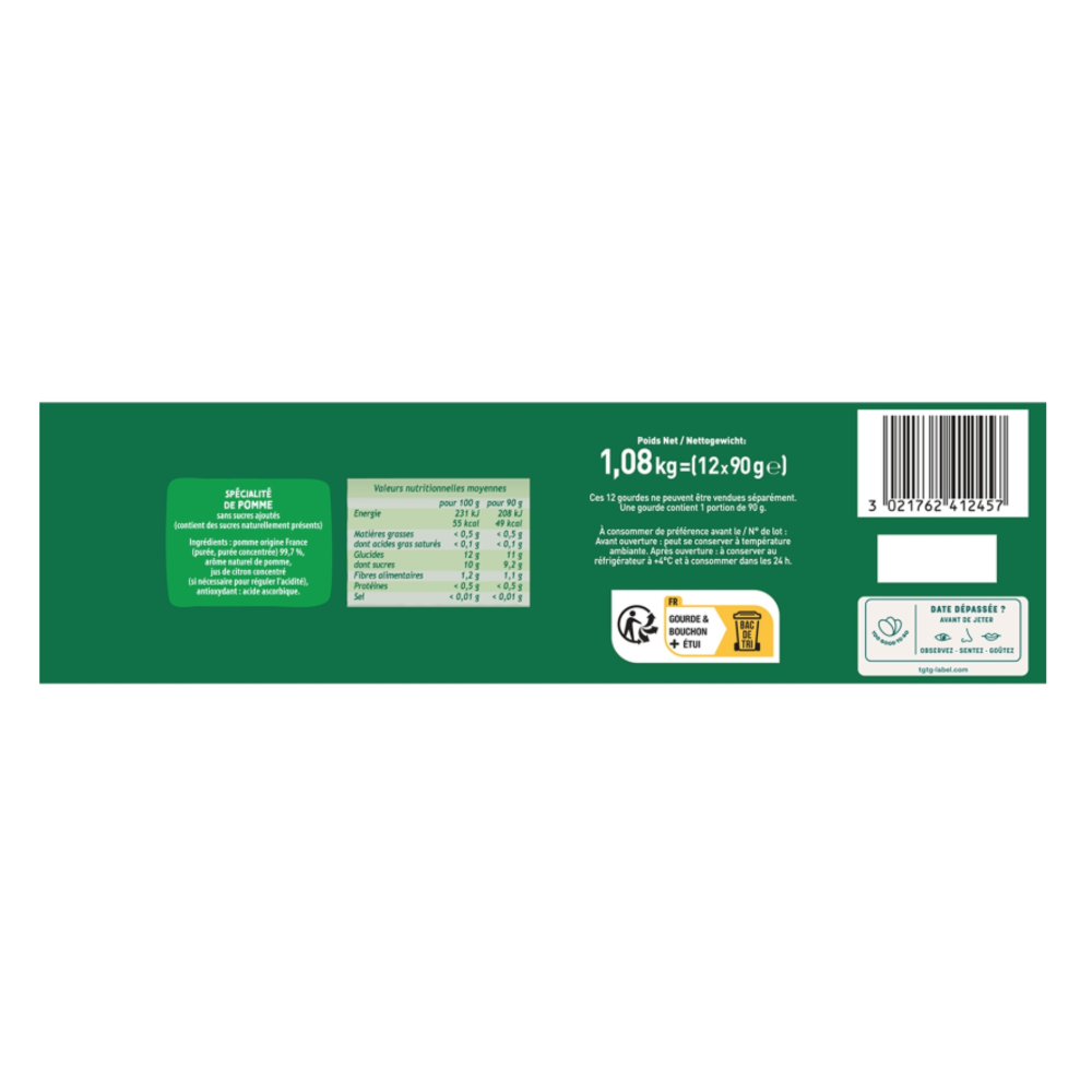MATERNE POM'POTES Non sucré à la pomme naturelle, 12 x 90 g