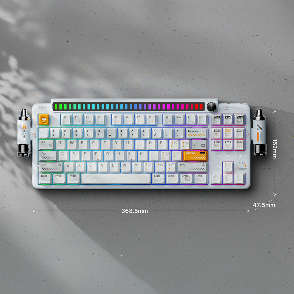KEYSME Lunar 01 clavier mécanique 80 % triple mode, disposition QWERTY US, montage sur joints avec éclairage rythmique, interrupteurs remplaçables à chaud