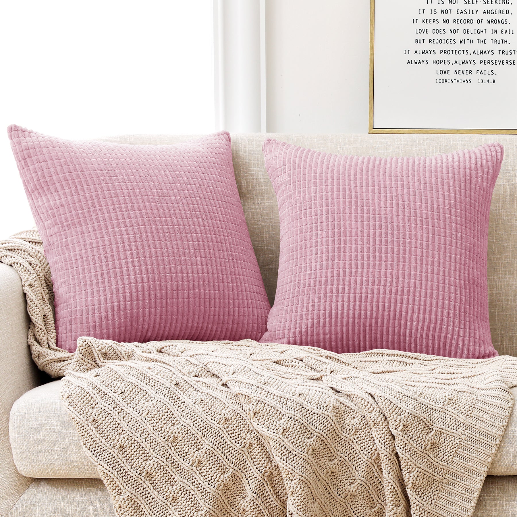 Deconovo Housse de coussin en velours, coloris rose, 45 x 45 cm, 1 pièce