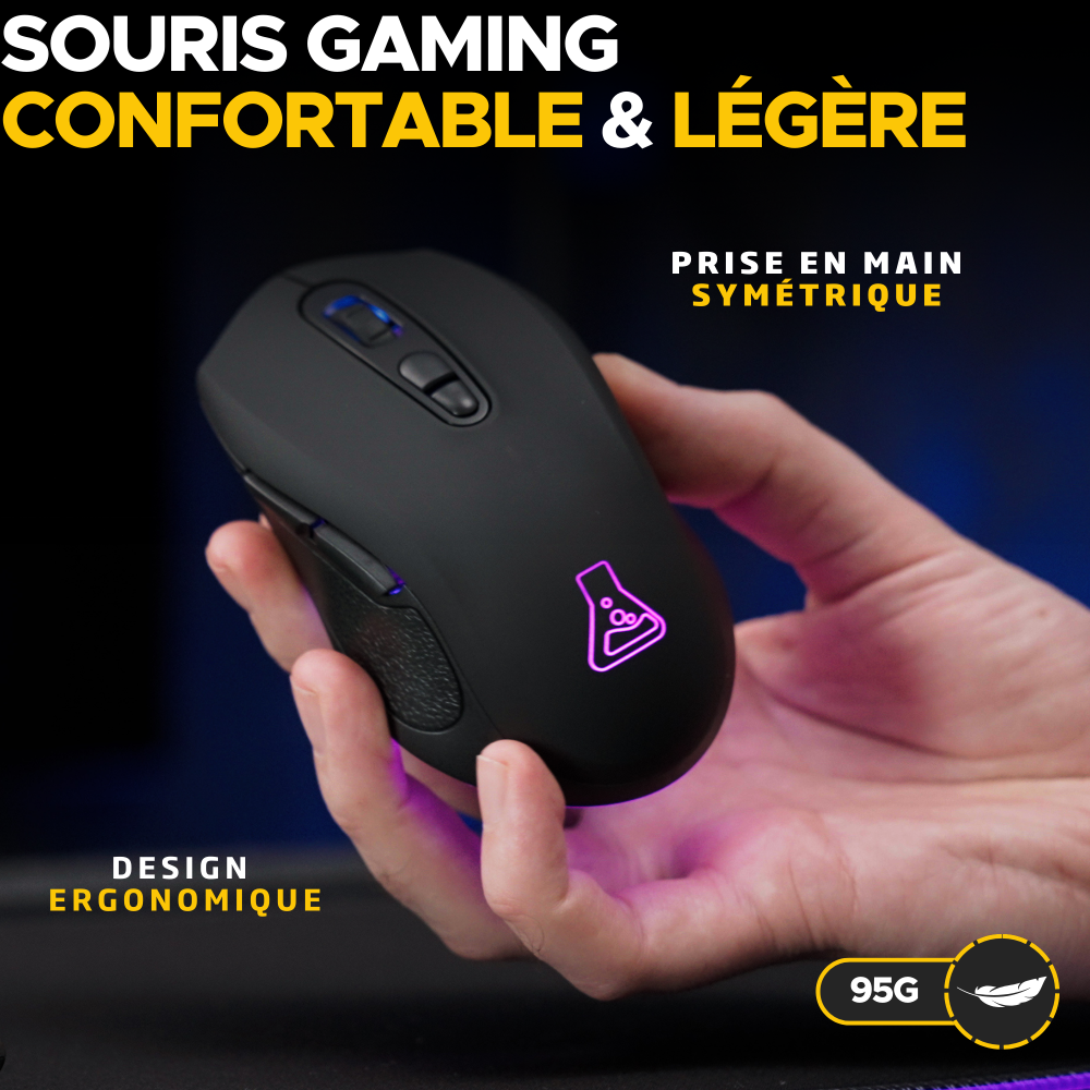 THE G-LAB Kult Krypton Souris Gaming sans Fil 2.4GHz & Bluetooth - 6400 DPI, 6 Boutons - Noir