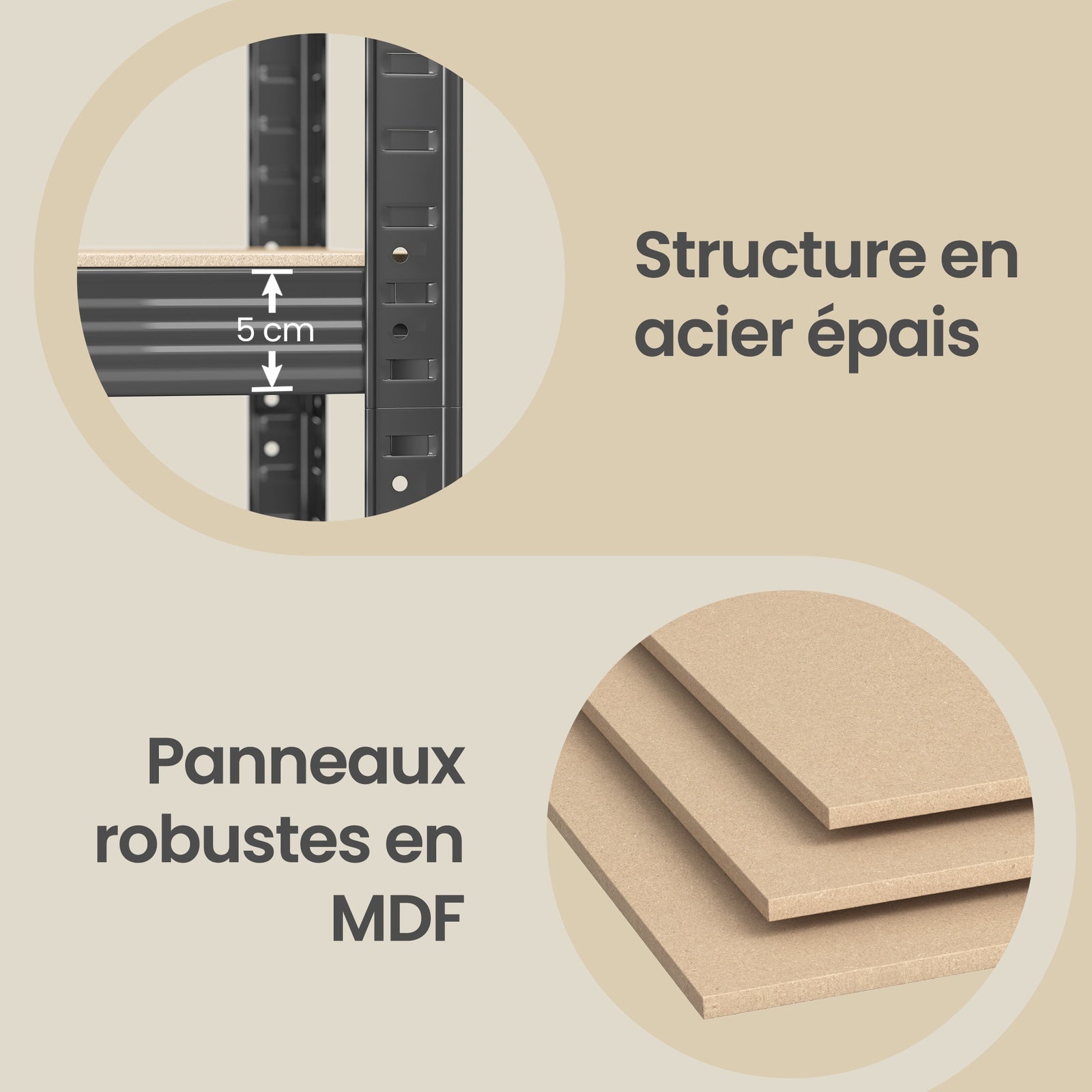 JOYFURNOS Étagères à 5 Niveaux Lot de 2, Étagère en Acier pour Rangement, pour Garage, Abri, Gris