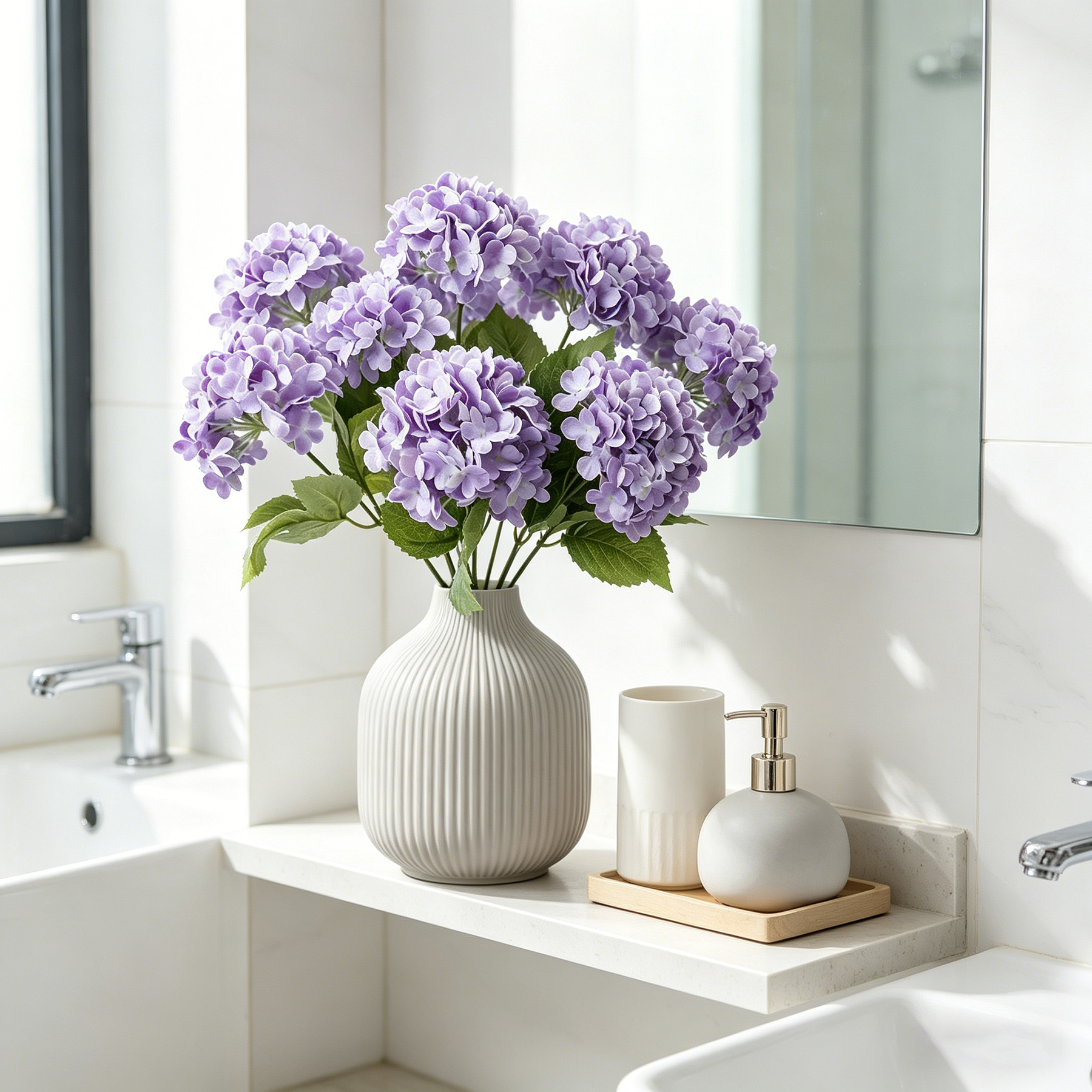 Yuejia 1 Pièce 13 Pouces/33 cm Faux Hydrangée 7 Têtes Fleur en Soie Fleur en Soie Salon Chambre Décoration de Fleur de Mariage Décoration de Fleur Artificielle (Violet)