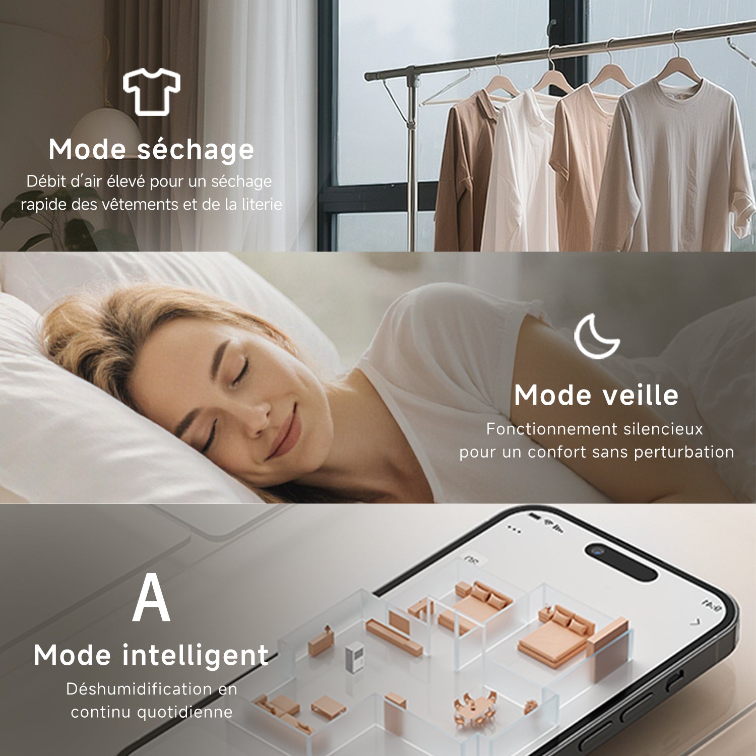 VINO Déshumidificateur intelligent, Commande Wi-Fi, 20 L/jour, R290, Économe en énergie, Réservoir 2,5 L, Idéal pour pièces de 40 m²