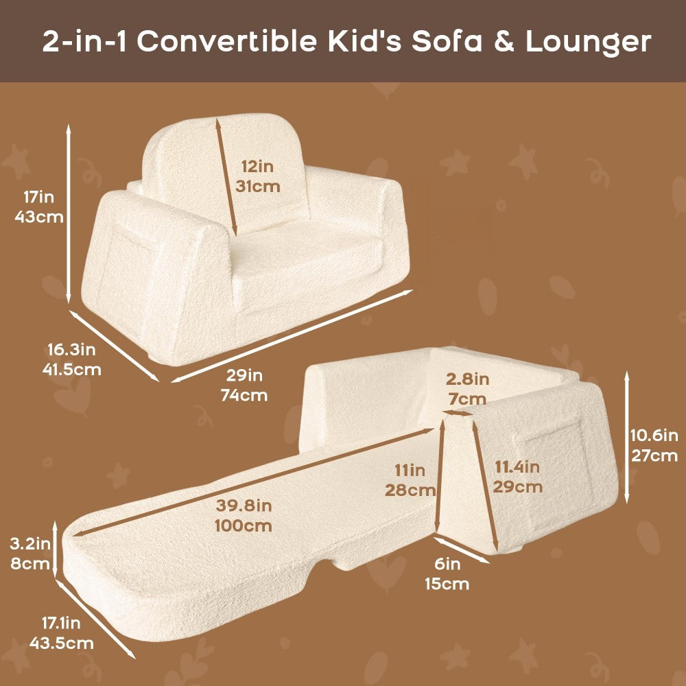 BanaSuper Canapé pour enfants, Chaise haute convertible 2-en-1, Lit pliant confortable pour enfants, Canapé et fauteuil en peluche pour enfants, Base large extra robuste, Housse lavable en machine, Cadeau pour garçons et filles, Beige crème