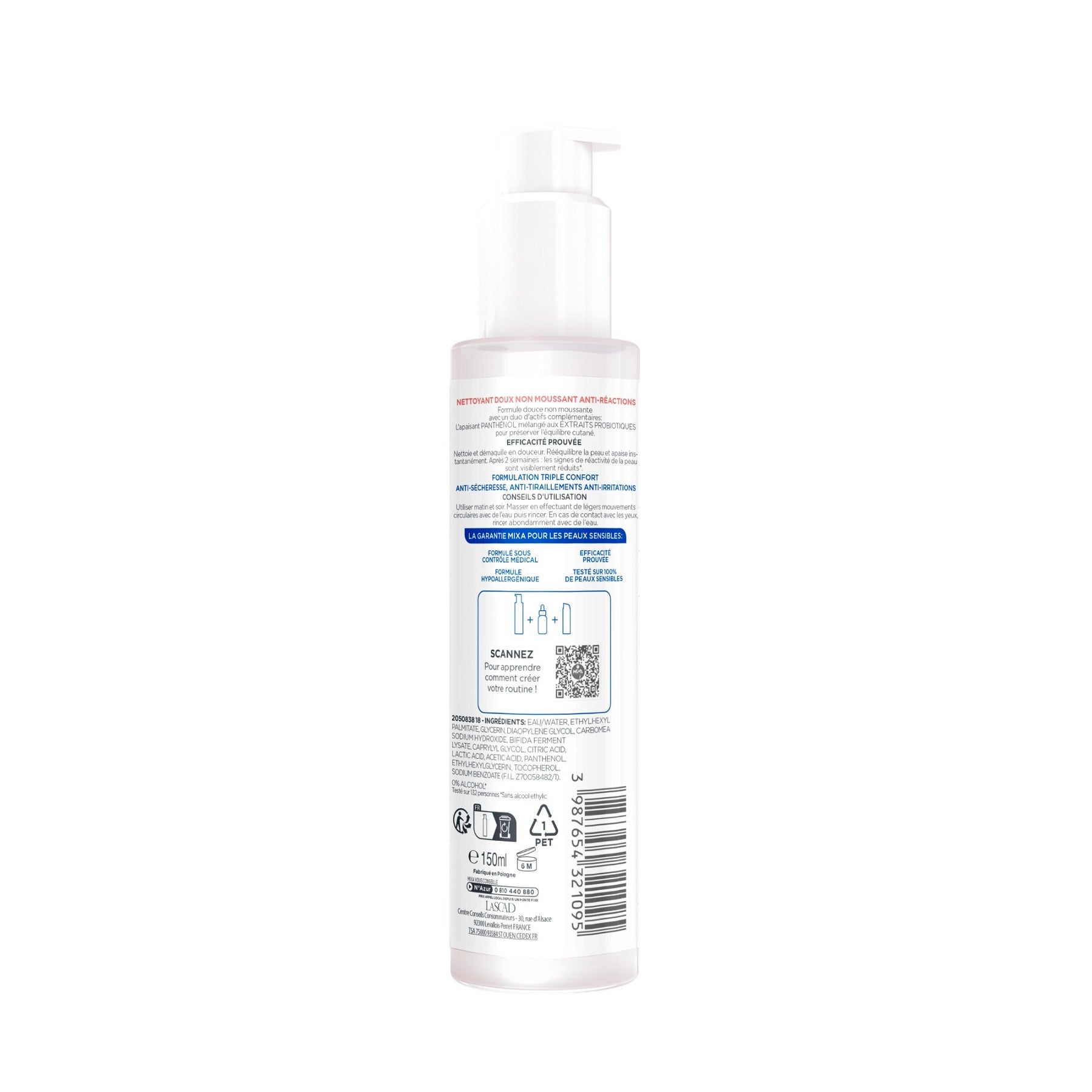 MIXA Nettoyant Doux Anti-Dessèchement Squalane + Glycérine 150ml