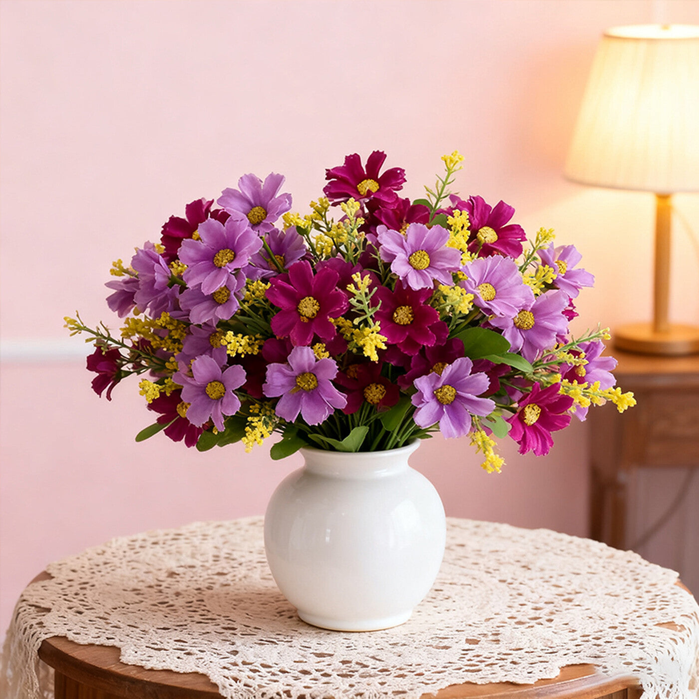Wei's moment 6 lots de plantes artificielles pour balcon et intérieur, décoration de fleurs en plastique, plastique faux, fleurs résistantes aux UV pour tombes et jardin violet clair