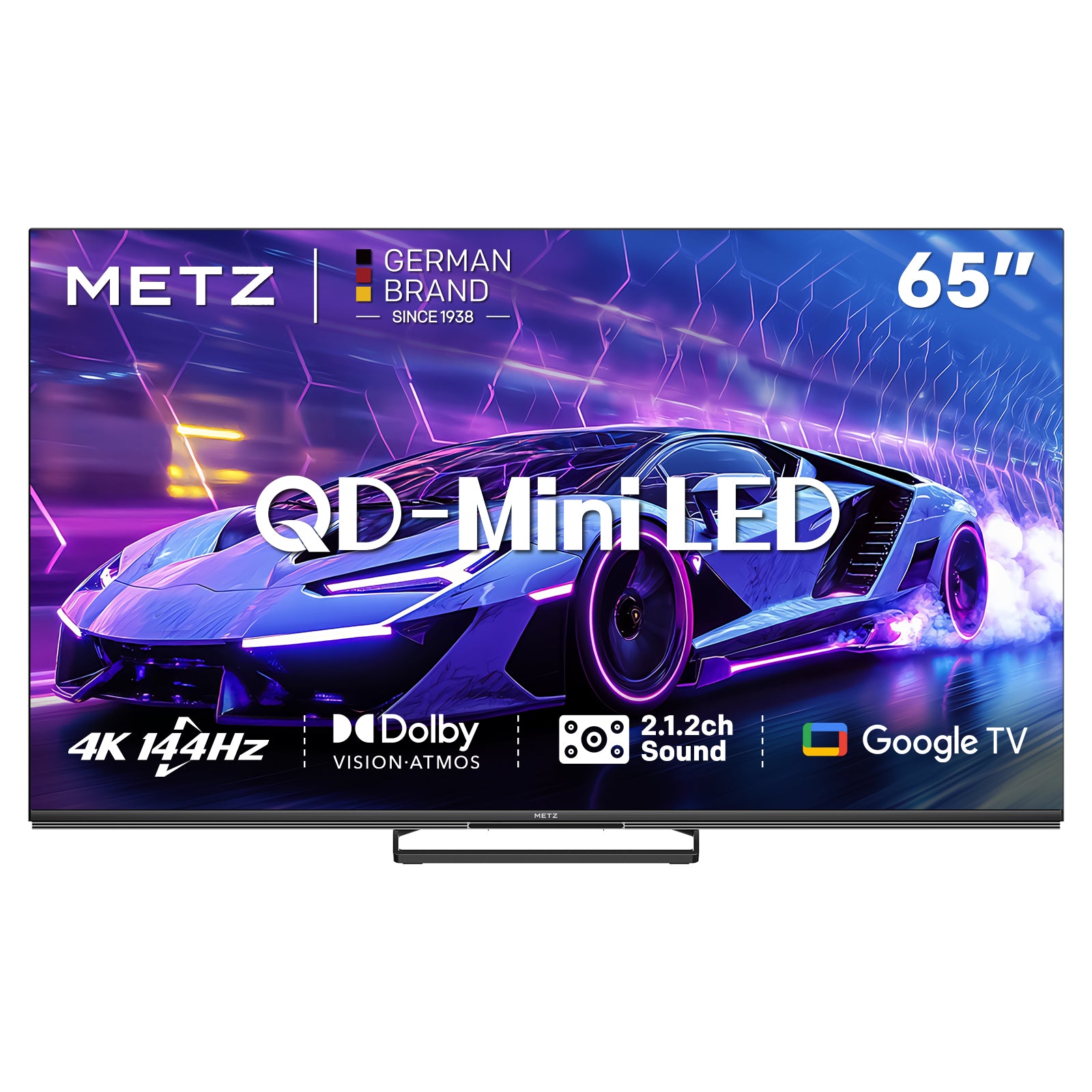 METZ 65MNE8000Z TV MiniLED 144 Hz 65 pouces (165 cm), QLED+ UHD, HDR10+, Smart TV Google, Dolby Vision Atmos, HDMI 2.1, MEMC, Upscaling 4K AI