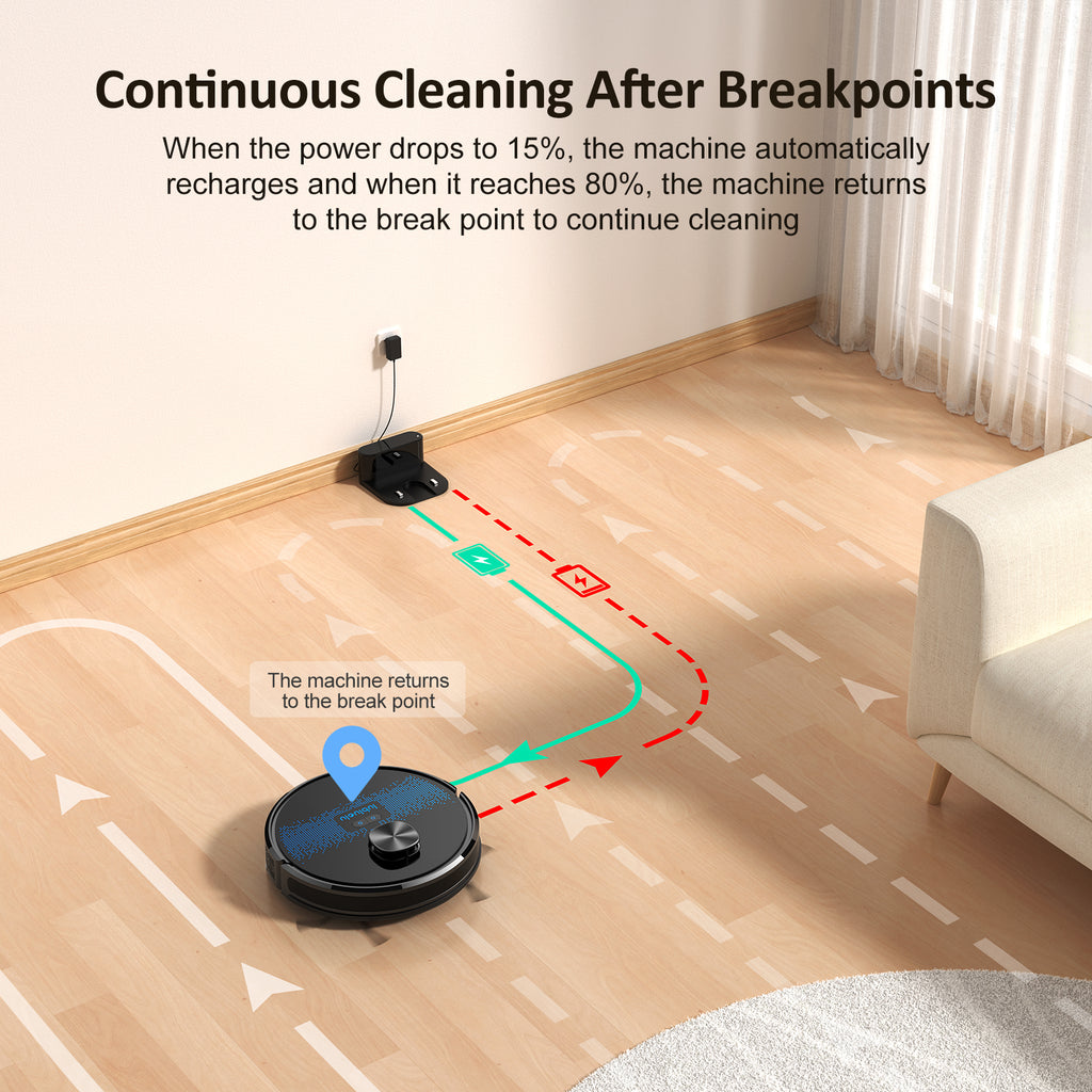 Lubluelu SL60D Aspirateur Robot Laveur, 2 en 1, Aspiration 4000 Pa, Navigation Laser avec 5 Cartes, Faible Bruit 55 dB, Contrôlé par Application, Pour Poils d'Animaux, Tapis, Sols Durs