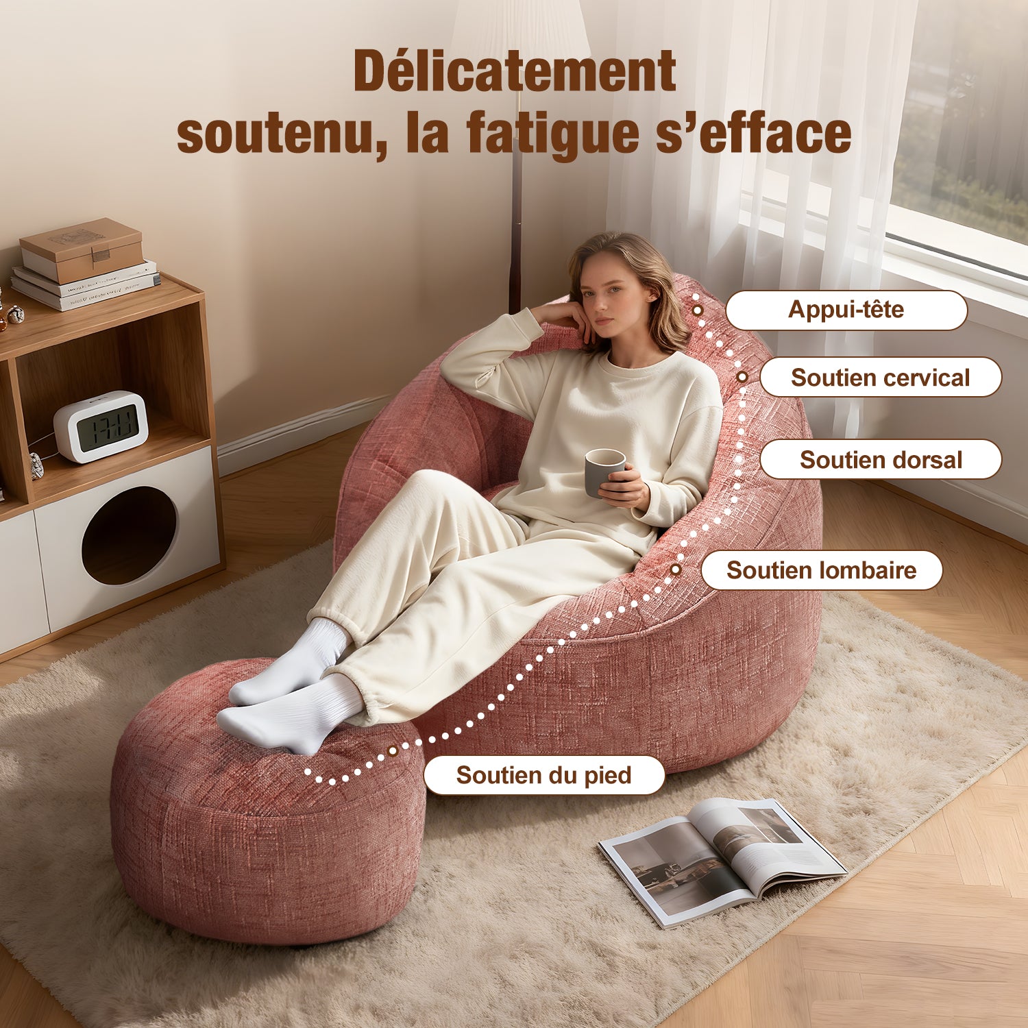 GTIMEX Fauteuil, Canapé Gamer avec Repose-pieds, 97 x 93 x 77 cm, Capacité de charge statique : 135 kg, Doux et résistant, avec garnissage en mousse à mémoire de forme granulaire