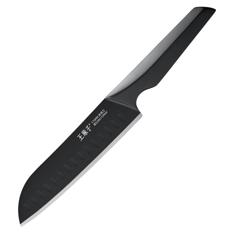Wangmazi Couteau Santoku allemand 50Cr15MoV polyvalent pour trancher, couper en dés et hacher, avec manche en acier inoxydable 430