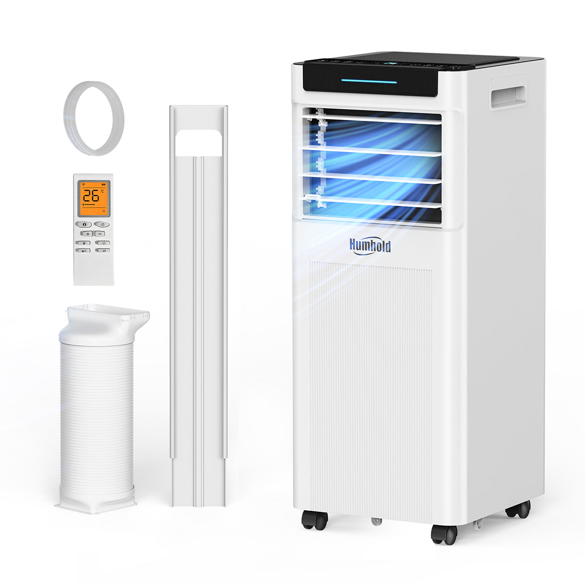 Humhold 7000 BTU climatiseur portable, unité de climatisation 3 en 1 de 2,0 kW avec modes refroidissement, déshumidification et ventilation, mode veille silencieux, minuterie de 24 heures, réfrigérant R290, kit fenêtre inclus