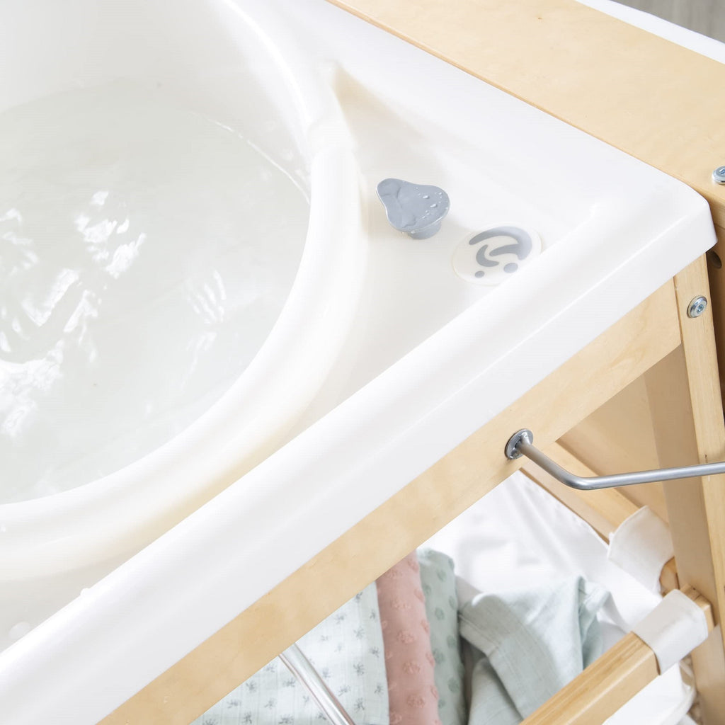 roba Table pliable bain et change 'Baby Pool' avec baignoire (Bois naturel / Tapis blanc)