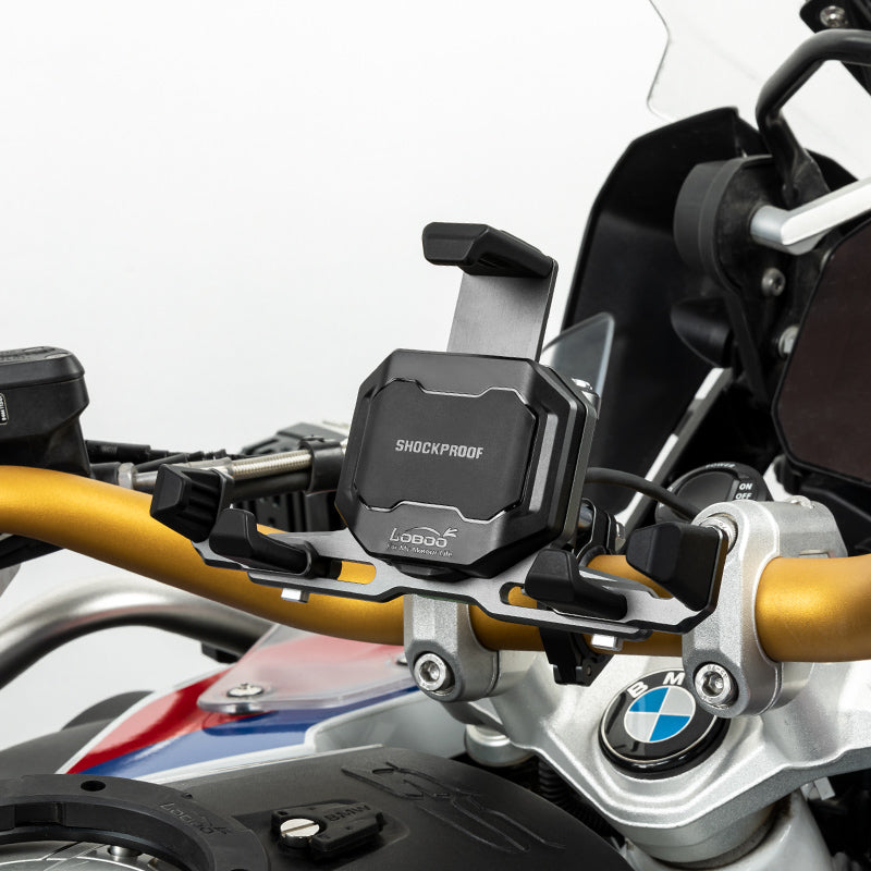 LOBOO PH06 Support de téléphone anti-vibration - Amortissement magnétique + charge sans fil 15 W - Support de moto en aluminium (convient aux téléphones de 4,7 à 7,2 pouces)