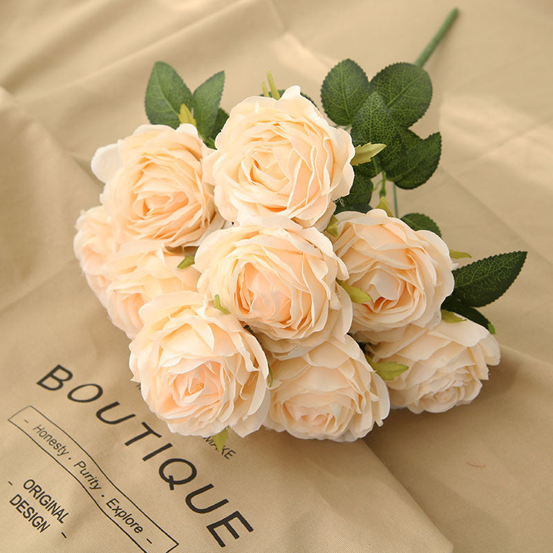 Yuejia 1 Pièce 18,89 in / 48 cm Bouquet de Fleurs de Roses Artificielles en Soie pour Maison Bureau Fêtes Mariée et Décoration de Mariage (Champagne)