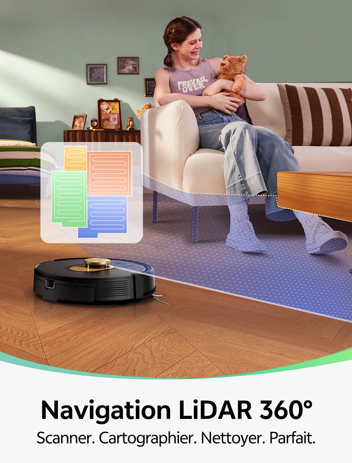 Vactidy Aspirateur robot W9 avec serpillière, aspirateur robot 8000 Pa avec navigation LiDAR, 5 maps, autonomie maximale de 150 min, contrôle via application