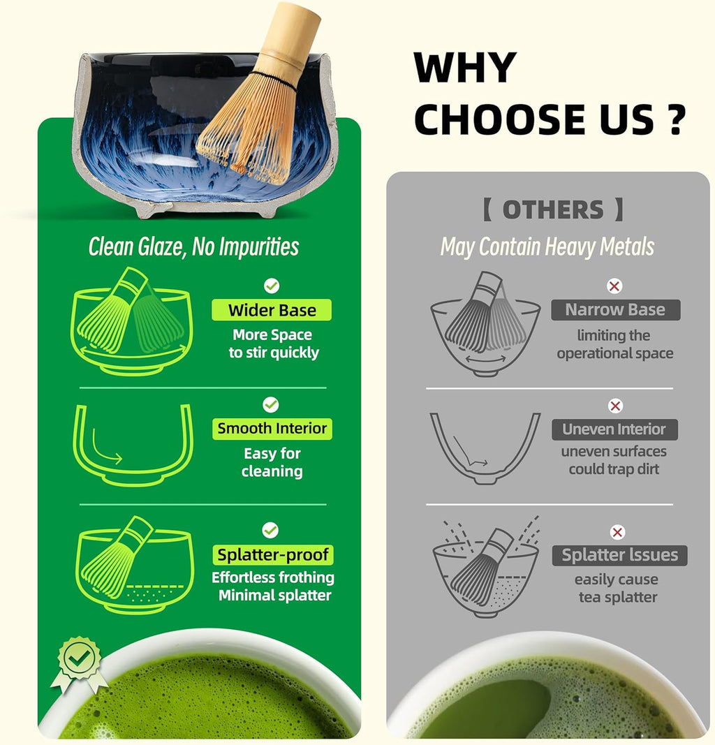 TEANAGOO Service à thé matcha, service à thé japonais, bol à matcha, fouet en bambou pour matcha, cuillère, tamis, porte-fouet à matcha, support de fouet à matcha