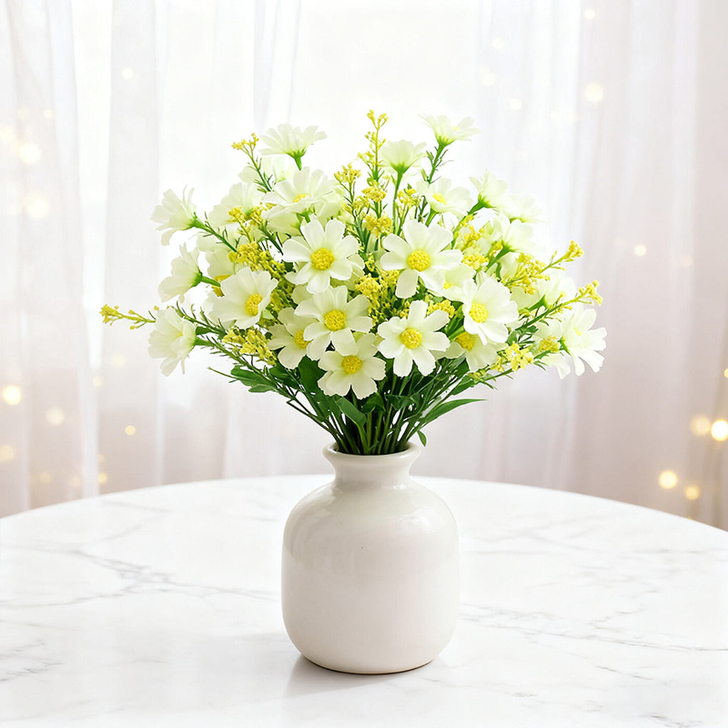Wei's moment 6 lot de plantes artificielles pour balcon et intérieur, décoration de fleurs en plastique, plastique faux, fleurs résistantes aux UV pour tombes et jardin blanc