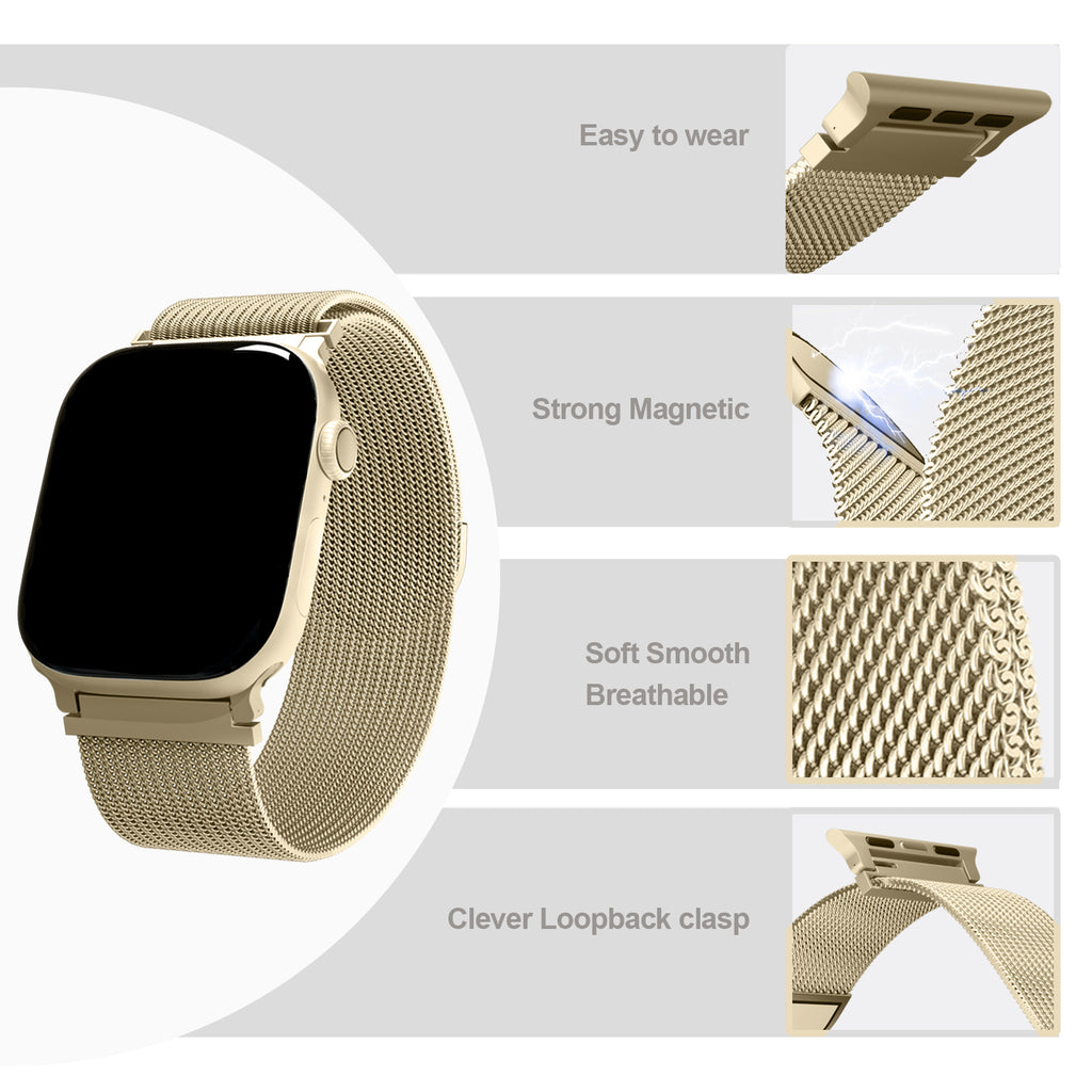 Uni-unzeit Bracelets pour Apple Watch 46 mm/45 mm/44 mm/49 mm + S3/2/1 42 mm, Or champagne, Cercle