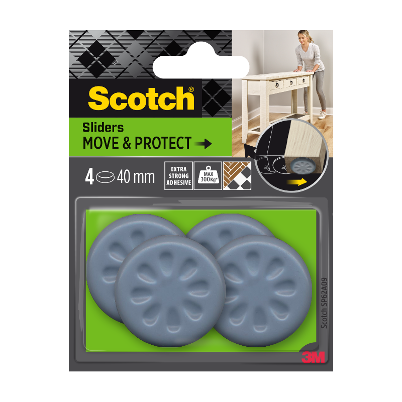 Scotch® Patin glisseur alvéolé adhésif Gris Ø 40 mm