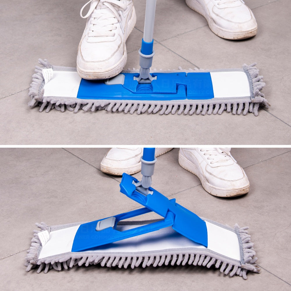 Serpillière plate en chenille avec manche en fer télescopique, serpillière à poussière en microfibre bleue pour planchers en bois dur, réglable de 73 cm à 130 cm.