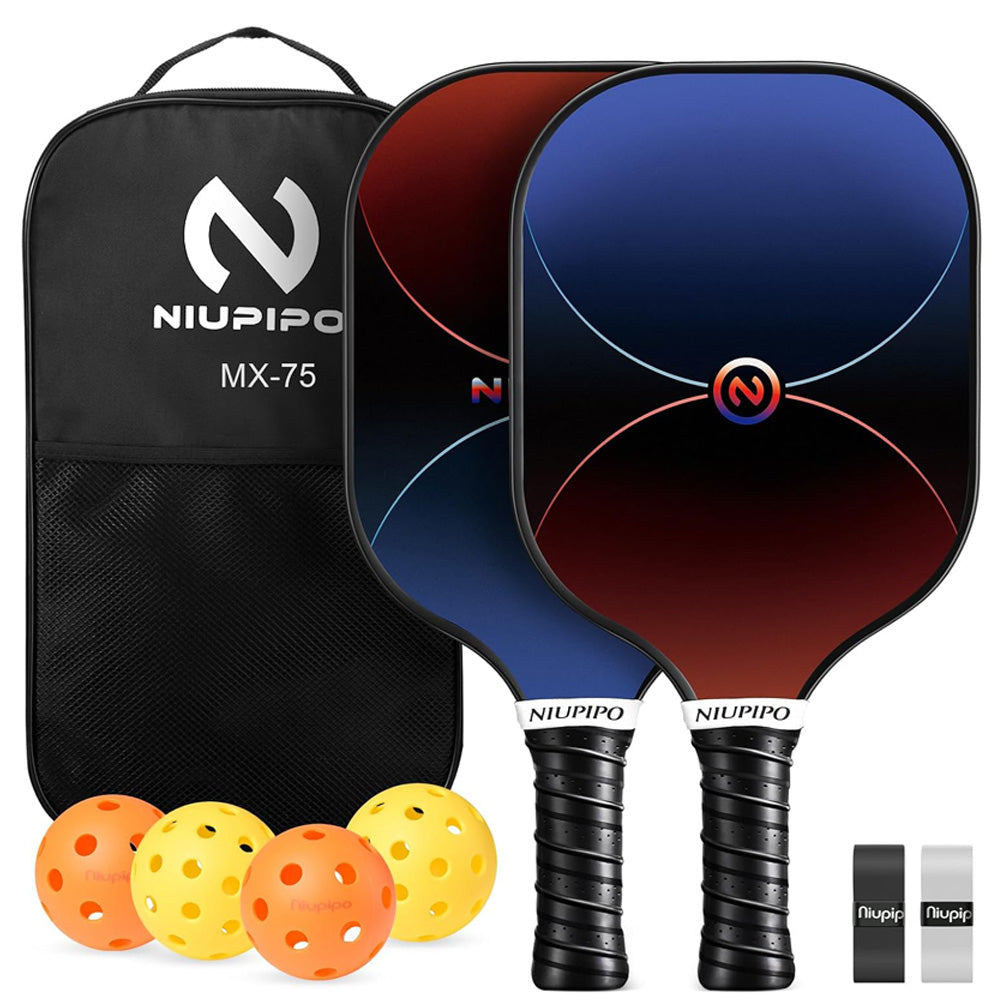 Niupipo Lot de 2 raquettes de pickleball MX-75, matériau en fibre de carbone, noyau nid d’abeille en polypropylène, certifiées USAPA, légères et durables, pour débutants et professionnels
