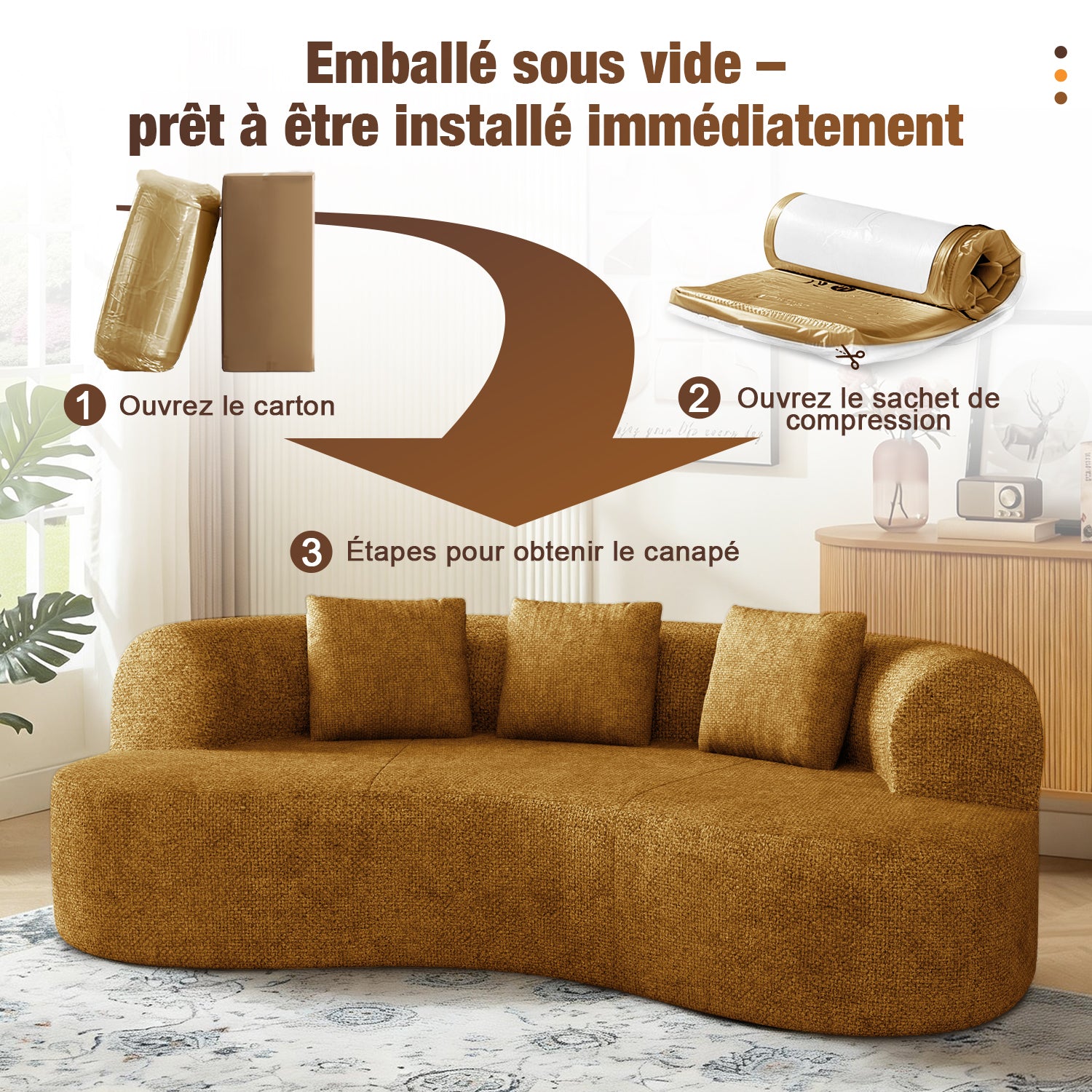 GTIMEX : Canapé 2 places série Lexzurn, 168 x 90 x 67 cm, Capacité de charge statique : 270 kg, Canapé modulable en chenille, Aucun assemblage requis, Canapé sans armatures, Canapé rembourré au design incurvé avec 3 coussins décoratifs pour salon et
