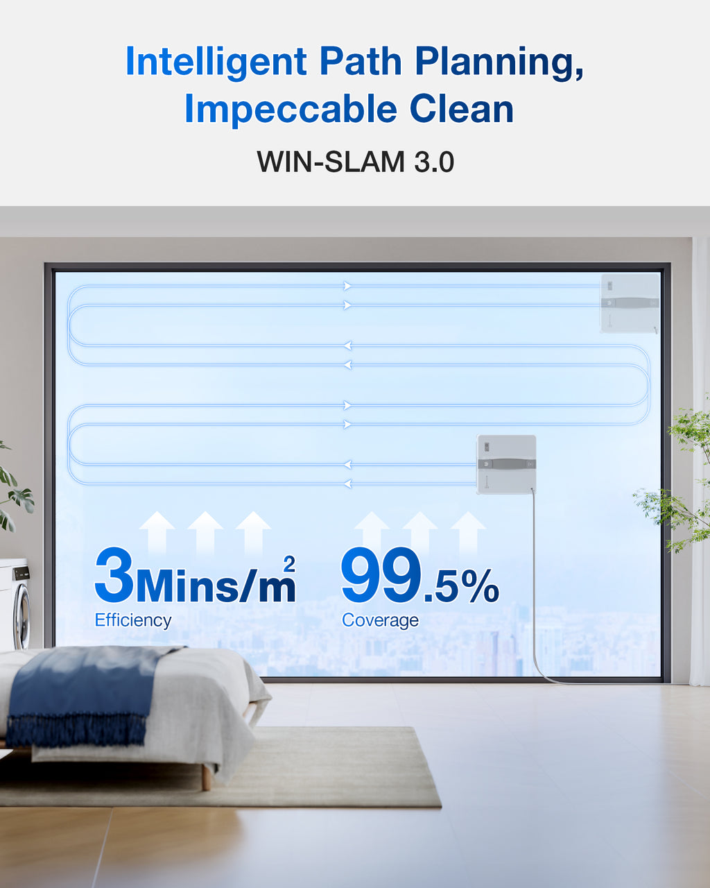 ECOVACS mini 2 (blanc/argent) est un robot lave-vitres intelligent doté d’un système de pulvérisation ultrasonique