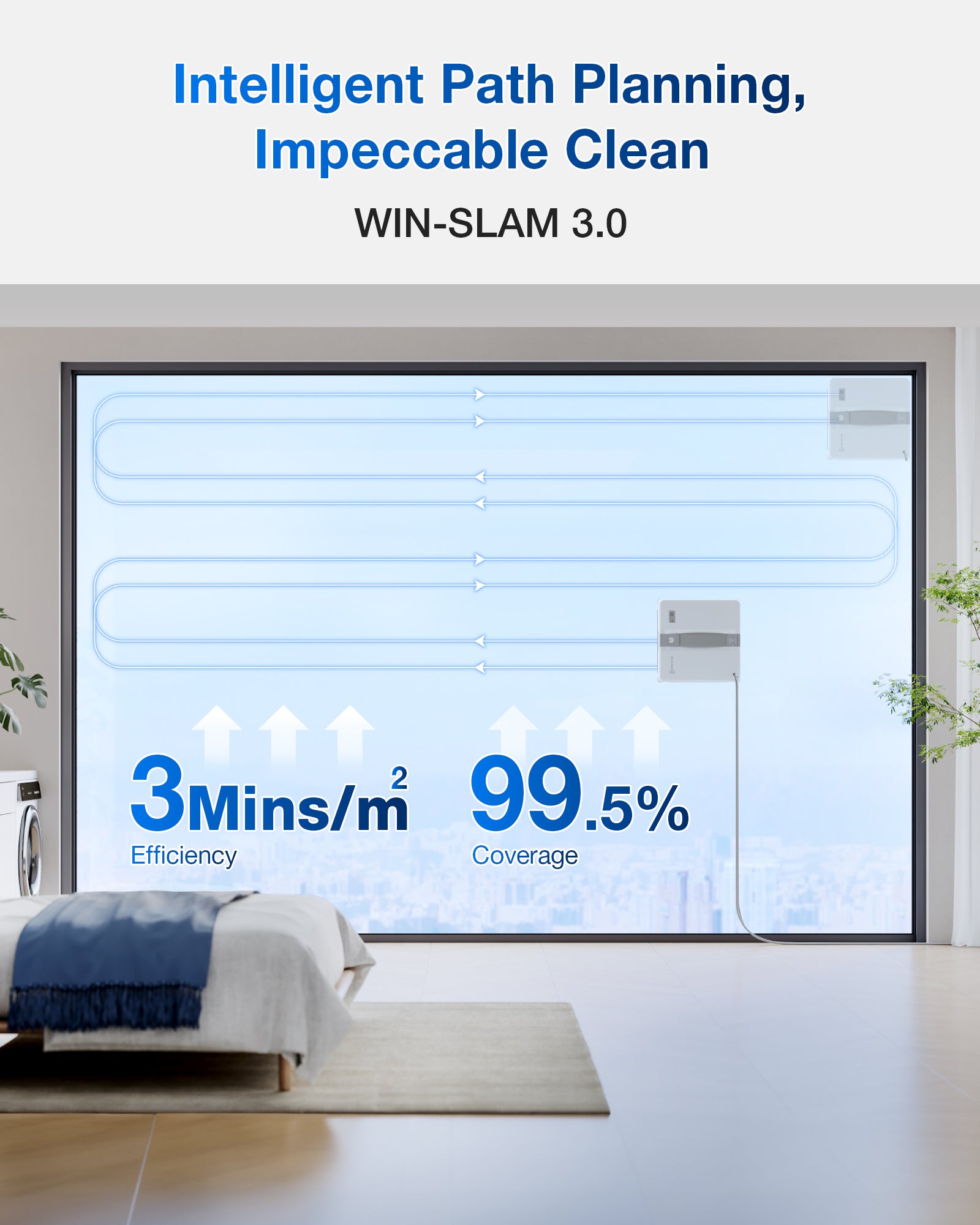 ECOVACS mini 2 (blanc/argent) est un robot lave-vitres intelligent doté d’un système de pulvérisation ultrasonique