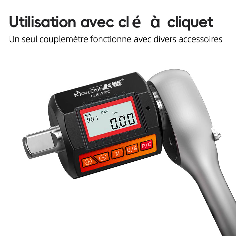 MOVECRAB Adaptateur de couple numérique 6-200N.m, entraînement 1/2", avec adaptateurs pour 3/8 et 1/4", pour clé dynamométrique électronique