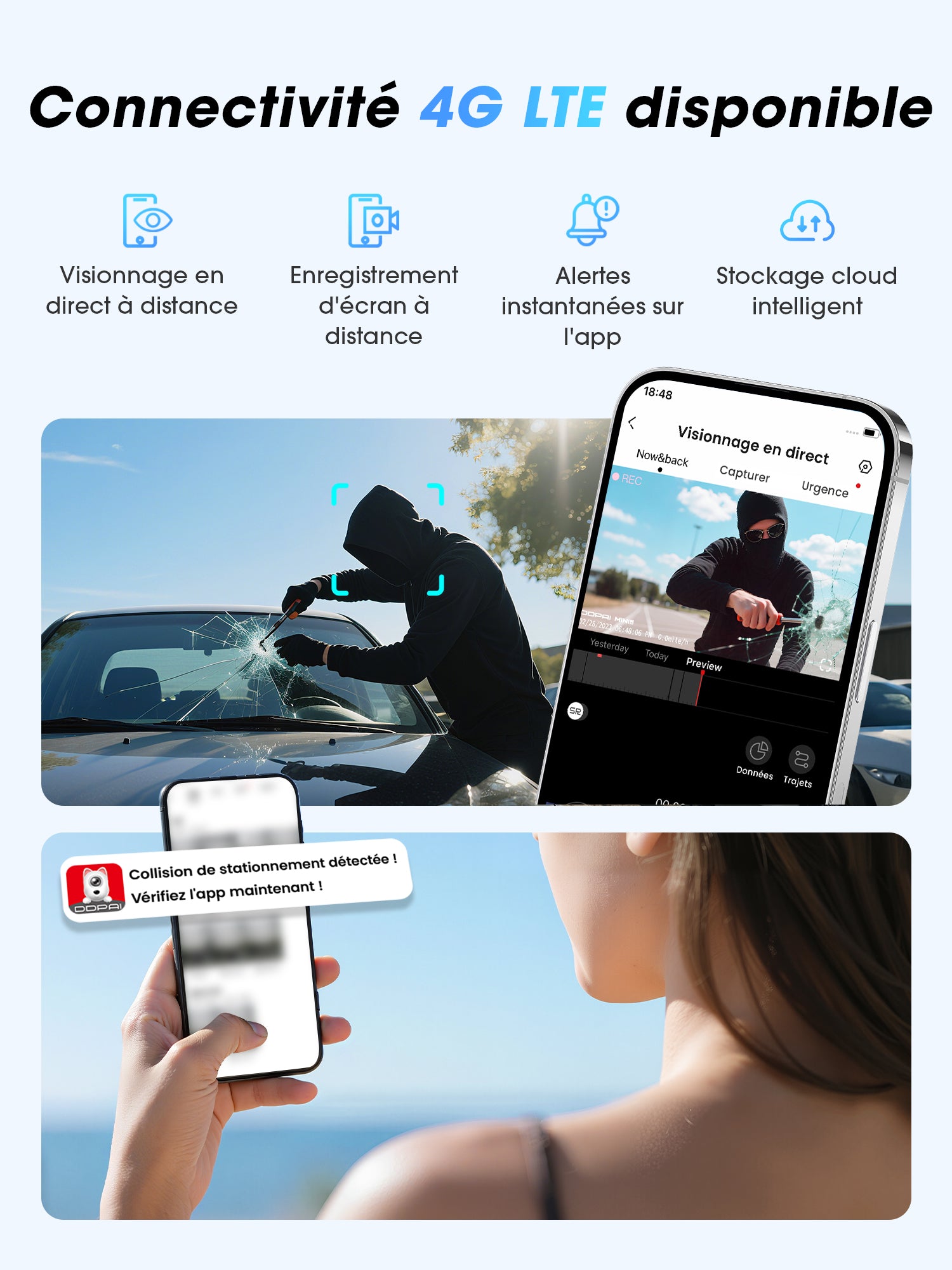 DDPAI Z60 Pro Dashcam 4K 3 Pouces DVR Voiture Double Caméra Avant et Arrière STARVIS 2 IMX678 et IMX622 60 FPS HDR AI-ISP Vision Nocturne WiFi 5 GHz GPS Support Mode Stationnement 24 H - 3 Canaux